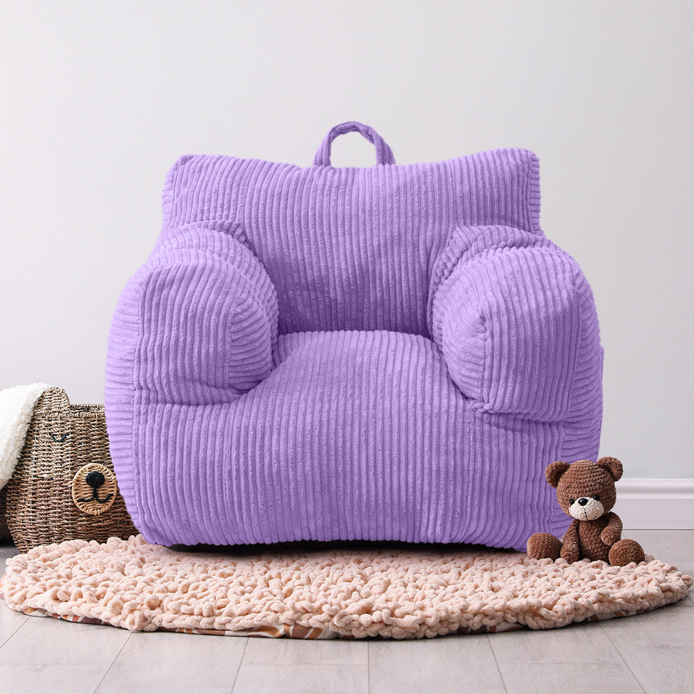 MAXYOYO Kids Bean Bag Chair - Corduroy Bean Bag Couch with Armrests for Children's Room, Playroom & Bedroom - Dark Purple Comfortable Seating for Reading, Gaming & Relaxing