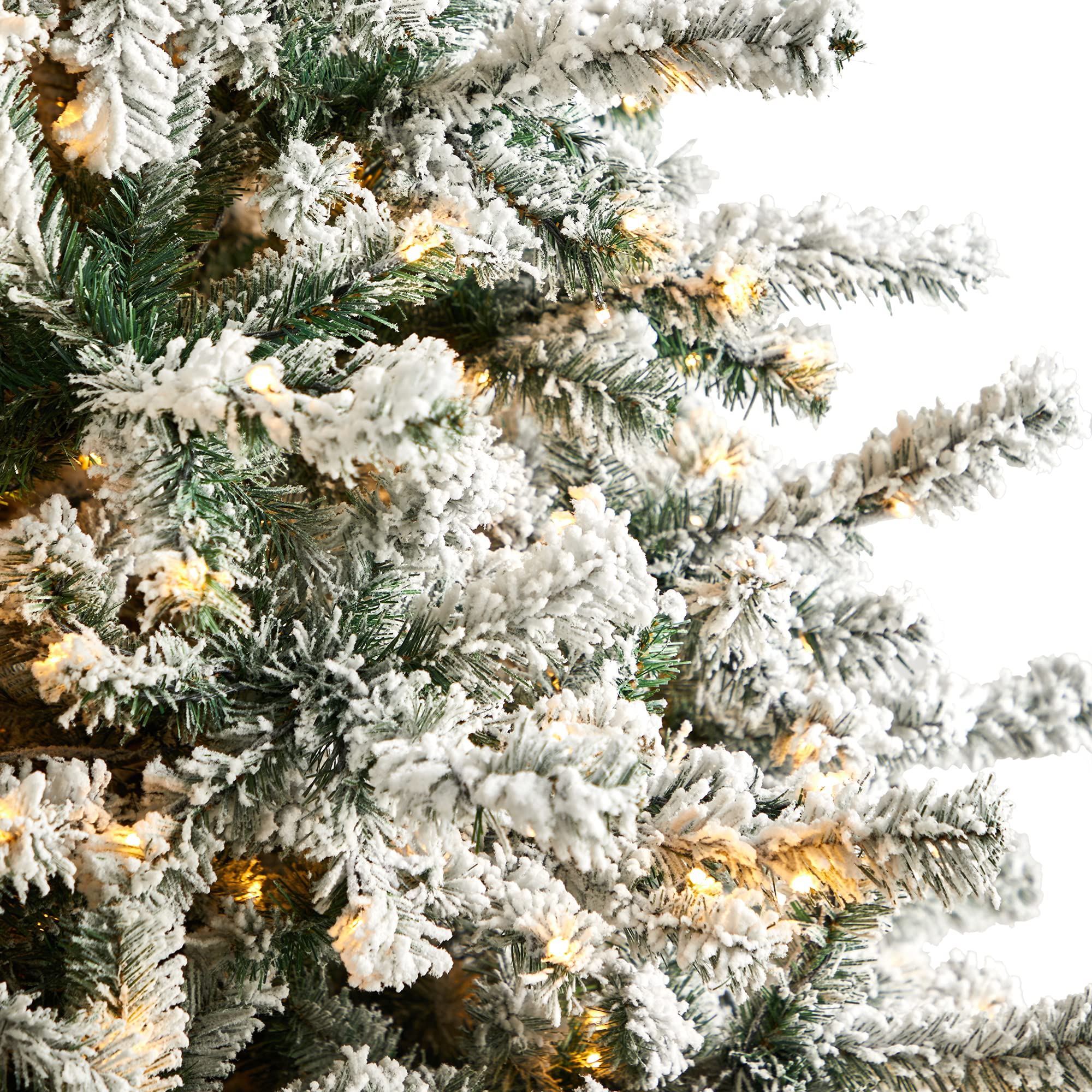 Nearly Natural 10ft Flocked Rock Springs Spruce Artificial Christmas Tree with 800 LED Lights & 1880 Bendable Branches | Premium Holiday Decor for Living Room, Office & Party