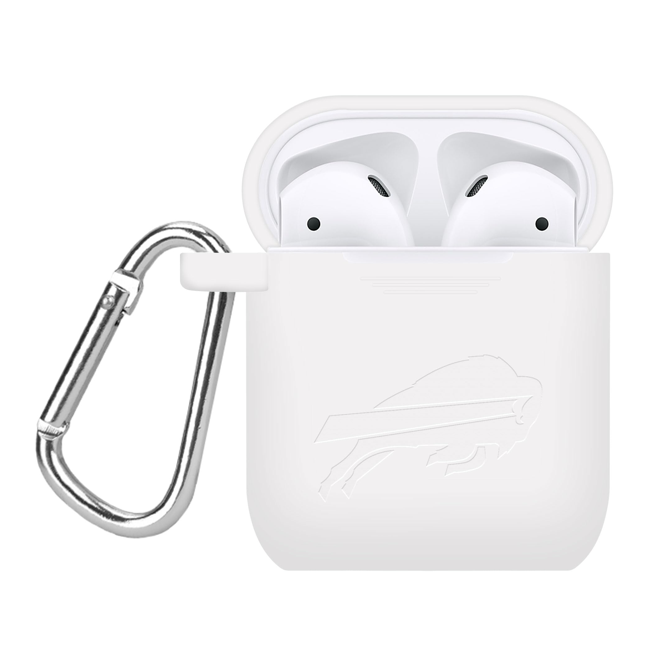 Buffalo Bills Engraved Silicone Case Cover for Apple AirPods 1st & 2nd Generation - Durable Protective Phone Case - Perfect for Football Fans & Game Day Accessories (White)