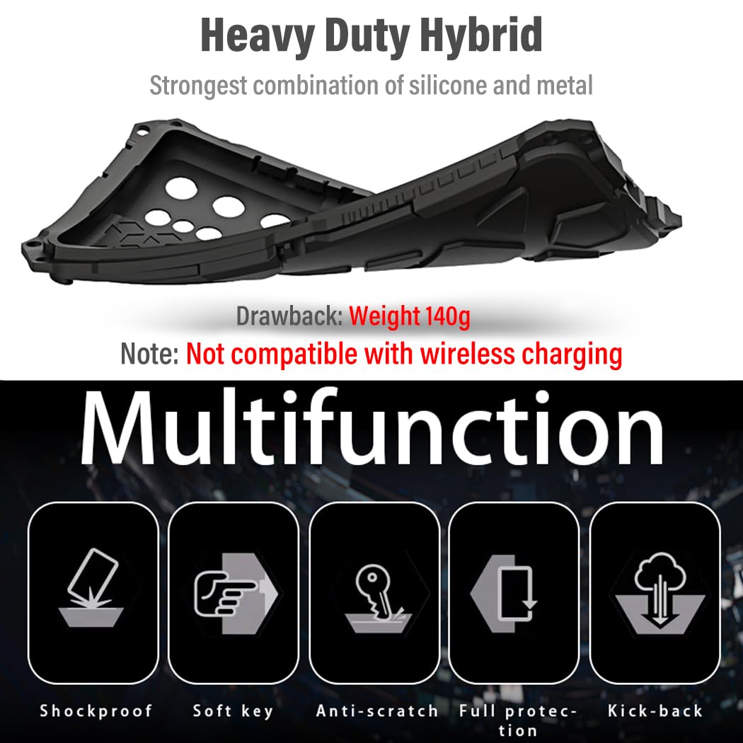 **Military Grade Shockproof Phone Case for Samsung Galaxy S24 Ultra 5G - Heavy Duty Hybrid Metal Bumper with Built-in Silicone, Drop & Dust Protection (Black) - Perfect for Outdoor, Work & Travel**