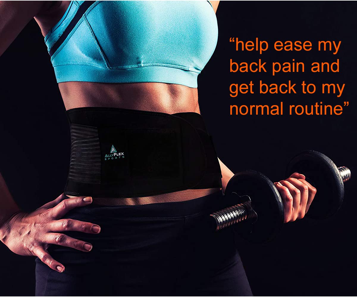 AllyFlex Sports® Back Brace with Hot & Cold Therapy - Dual Lumbar Support Belt for Lower Back Pain Relief - Adjustable XS/S (23
