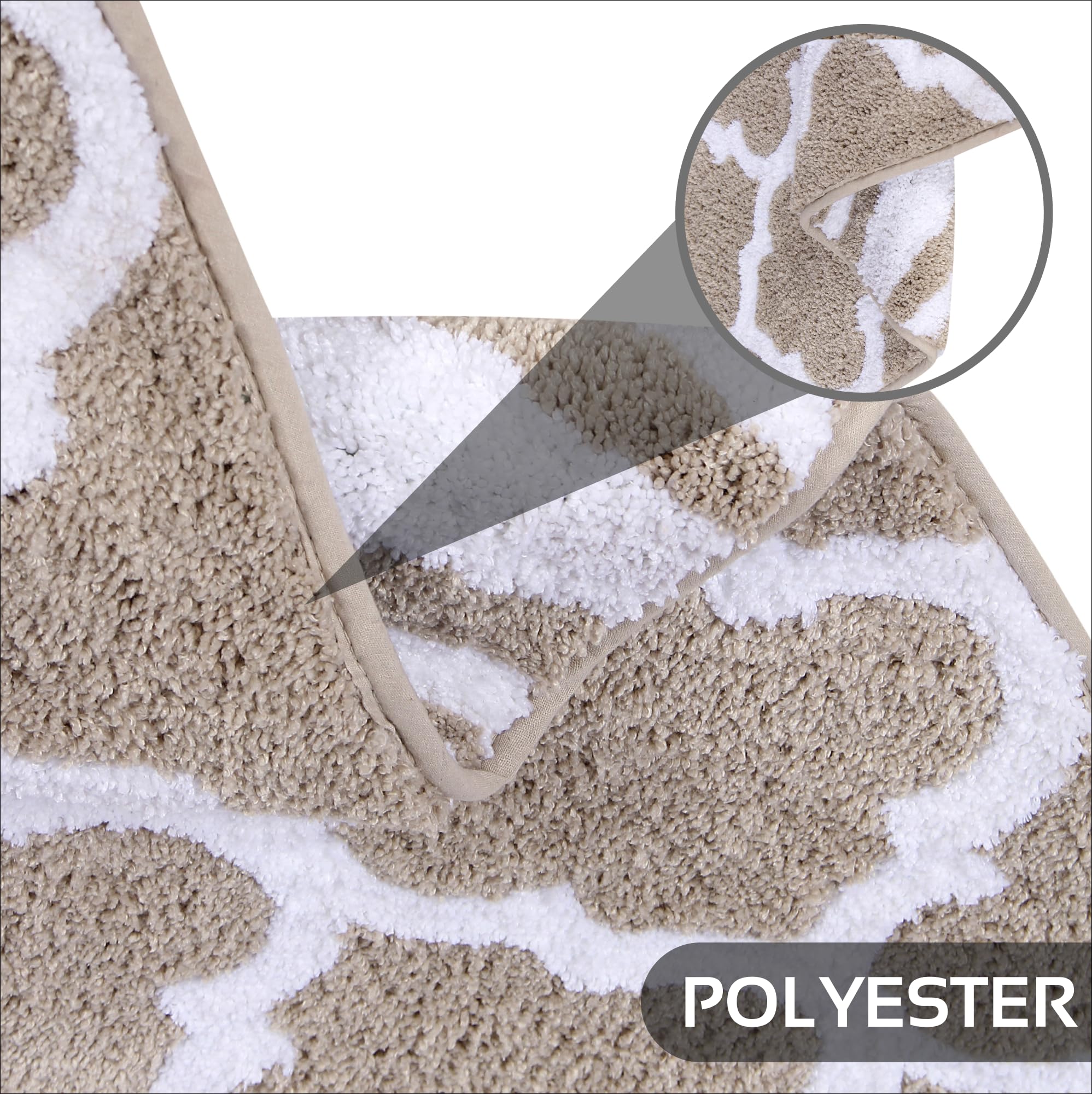 Better Trends Marrakesh Collection - 100% Polyester Reversible Bath Rug | Water Absorbent Bathroom Mat & Doormat | Beige 20
