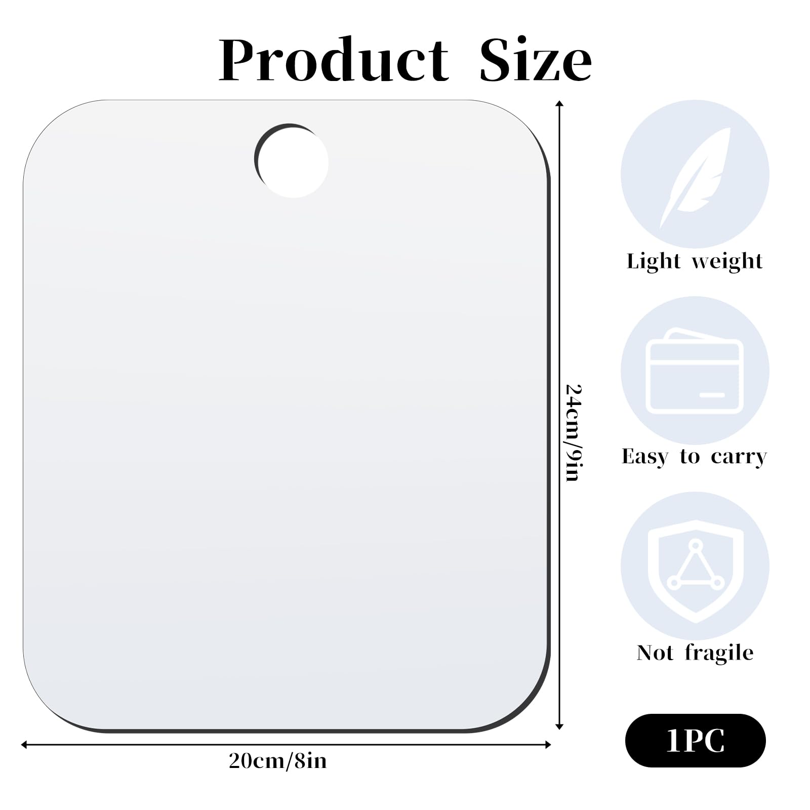 Fogless Shower Mirror for Shaving & Makeup - 8x9 Inch Wall Mounted Bathroom Mirror, Frameless Travel Mirror for Locker & Portable Use, Unbreakable Design - Perfect for Shaving, Skincare & Travel