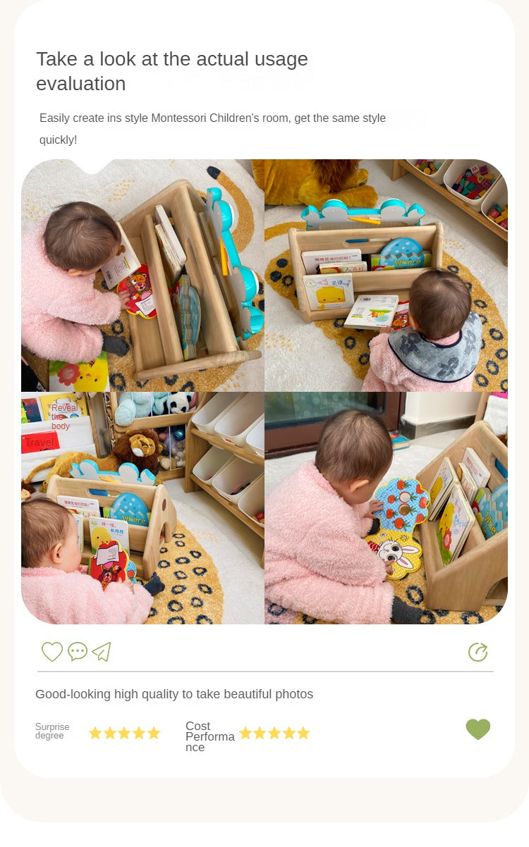 **Solid Wood Montessori Toy Storage Shelf for Kids - Organize Playroom, Nursery & Bedroom Toys - Eco-Friendly Poplar Wood Children's Bookshelf**