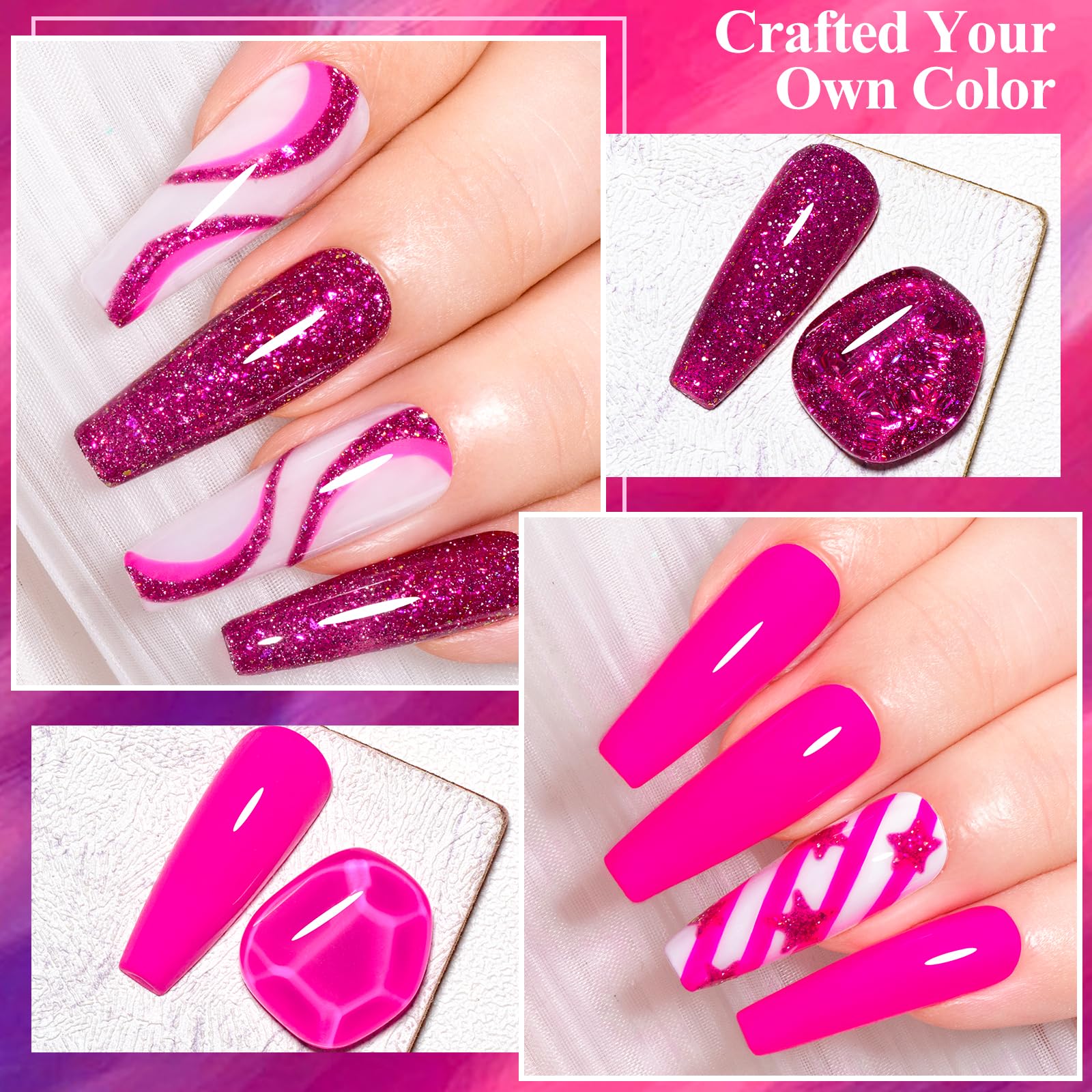 MTSSII Hot Pink & Cat Eye Gel Nail Polish Set - Spring Summer Nail Colors with Reflective Glitter (Pink, Red, Purple) for DIY Nail Art at Home | Perfect for Parties, Weddings & Salon-Quality Manicures