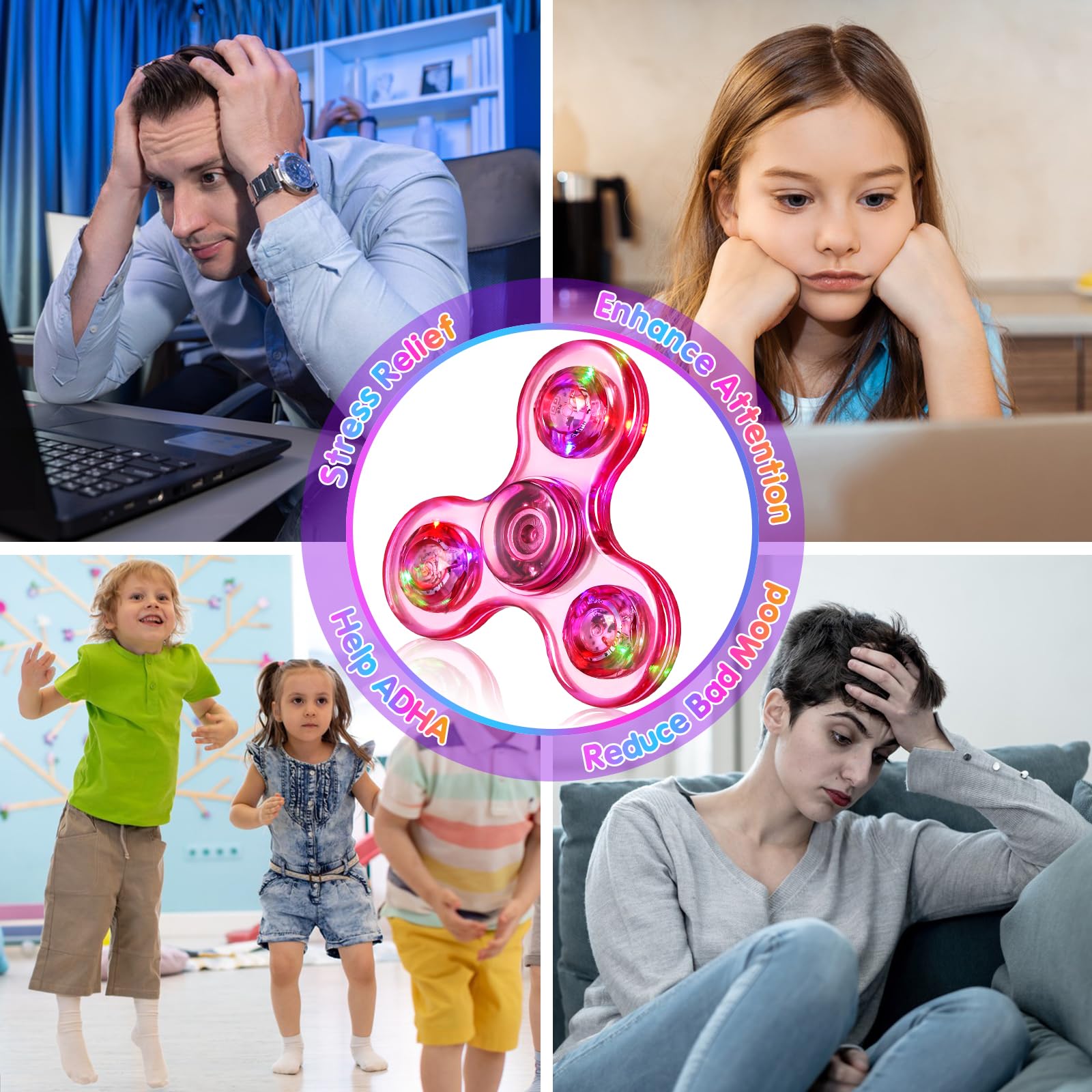 LED Light Up Fidget Spinner for Kids - Glow in The Dark Sensory Toys for ADHD, Stress Relief & Focus - Easter Basket Stuffers, Birthday Gifts, Classroom Prizes & Party Favors for Ages 4-12 (Great for Home, School & Travel Use)