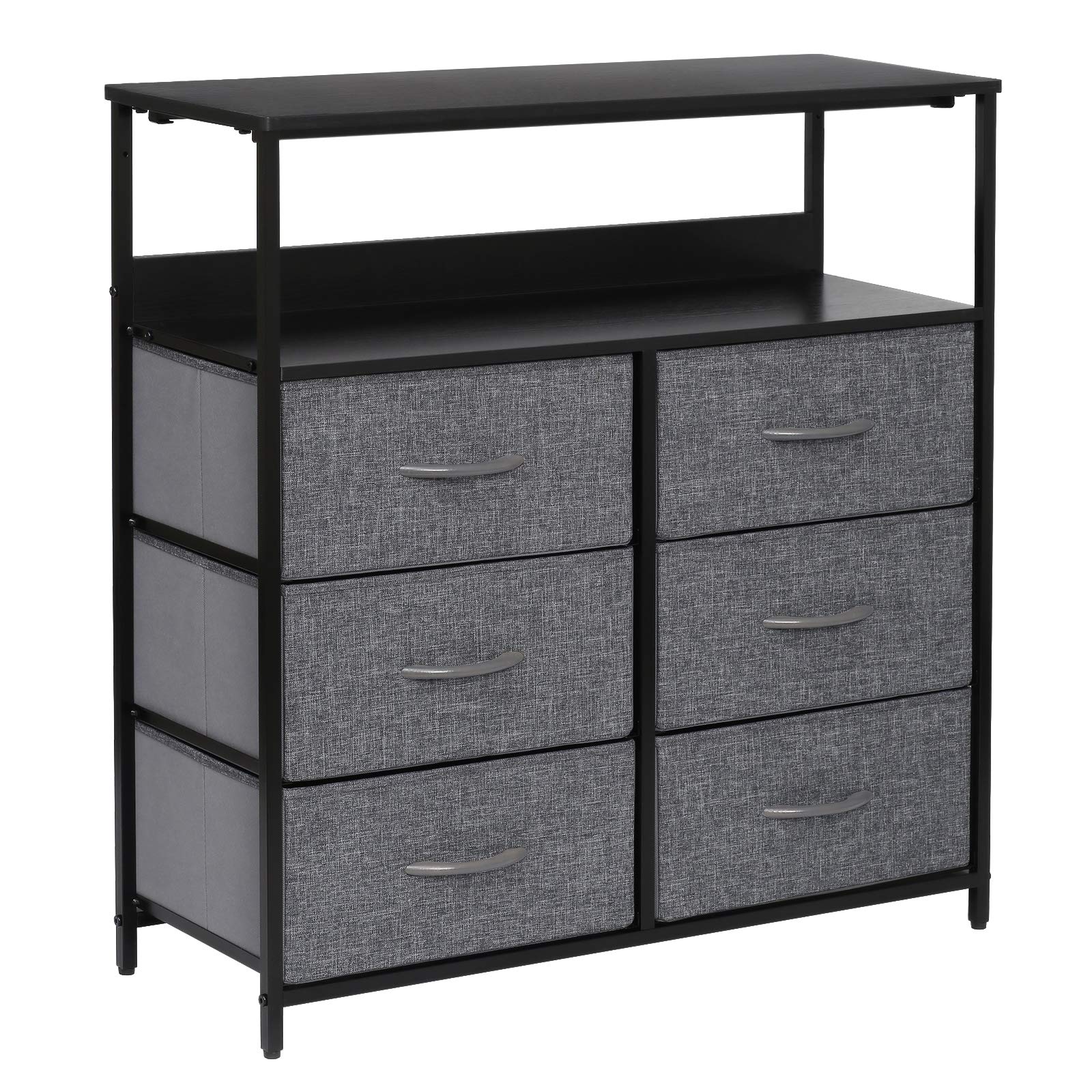 Kamiler Rustic 6-Drawer Dresser with Open Shelf | Closet Storage Organizer | Sturdy Steel Frame & Wood Shelf | Includes Removable Fabric Bins | Perfect for Bedroom, Living Room, Hallway & Hotel Use (Gray)