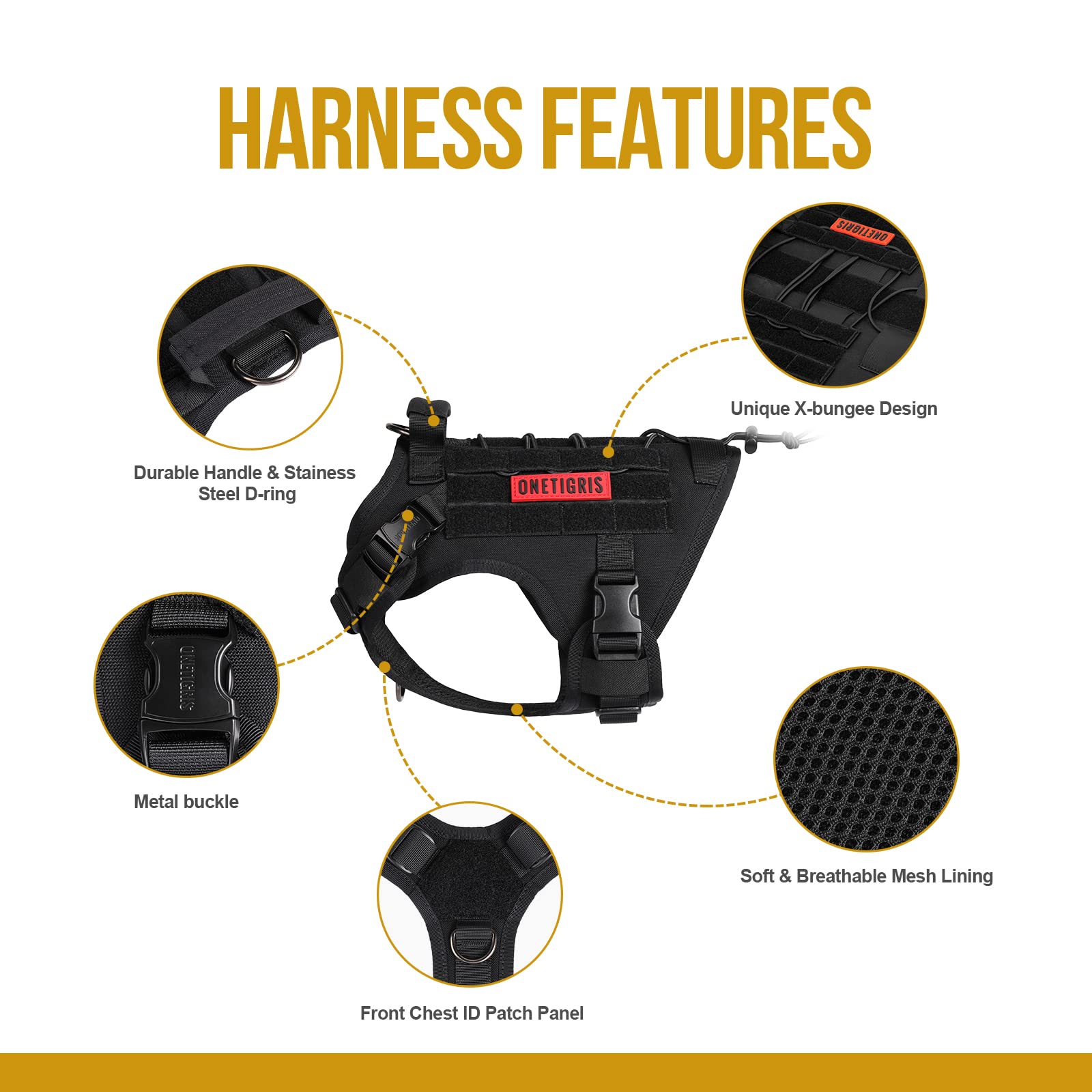 OneTigris Tactical Dog Harness Vest with Handle - Adjustable No-Pull Military Vest for Large & Medium Dogs - Service Dog Harness for Walking, Hiking & Training (M, Black) - Perfect for Outdoor Adventures & Police K9 Units