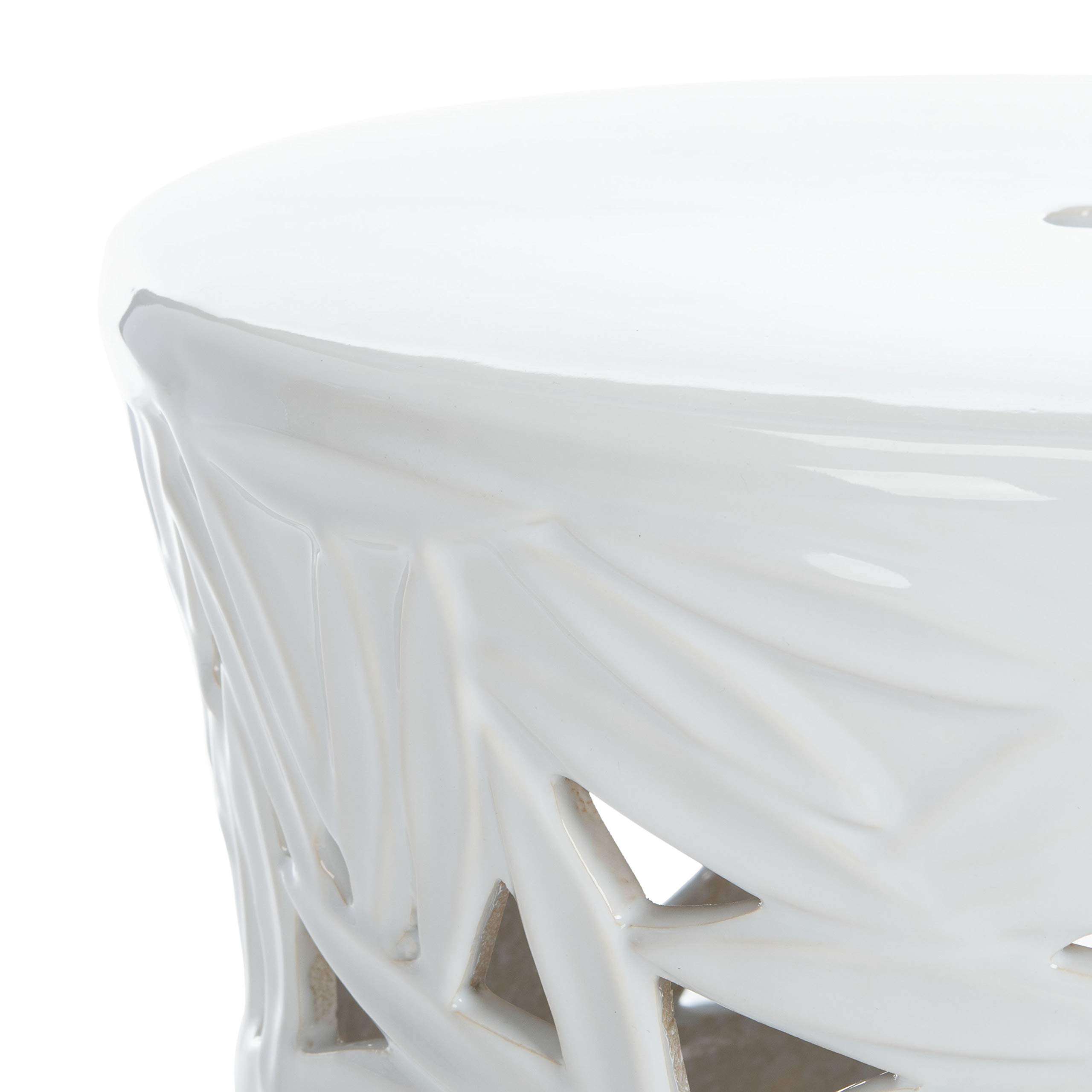SAFAVIEH Home Granda 18-inch White Ceramic Garden Stool - Indoor/Outdoor Side Table & Decorative Accent for Patio, Living Room & Bedroom