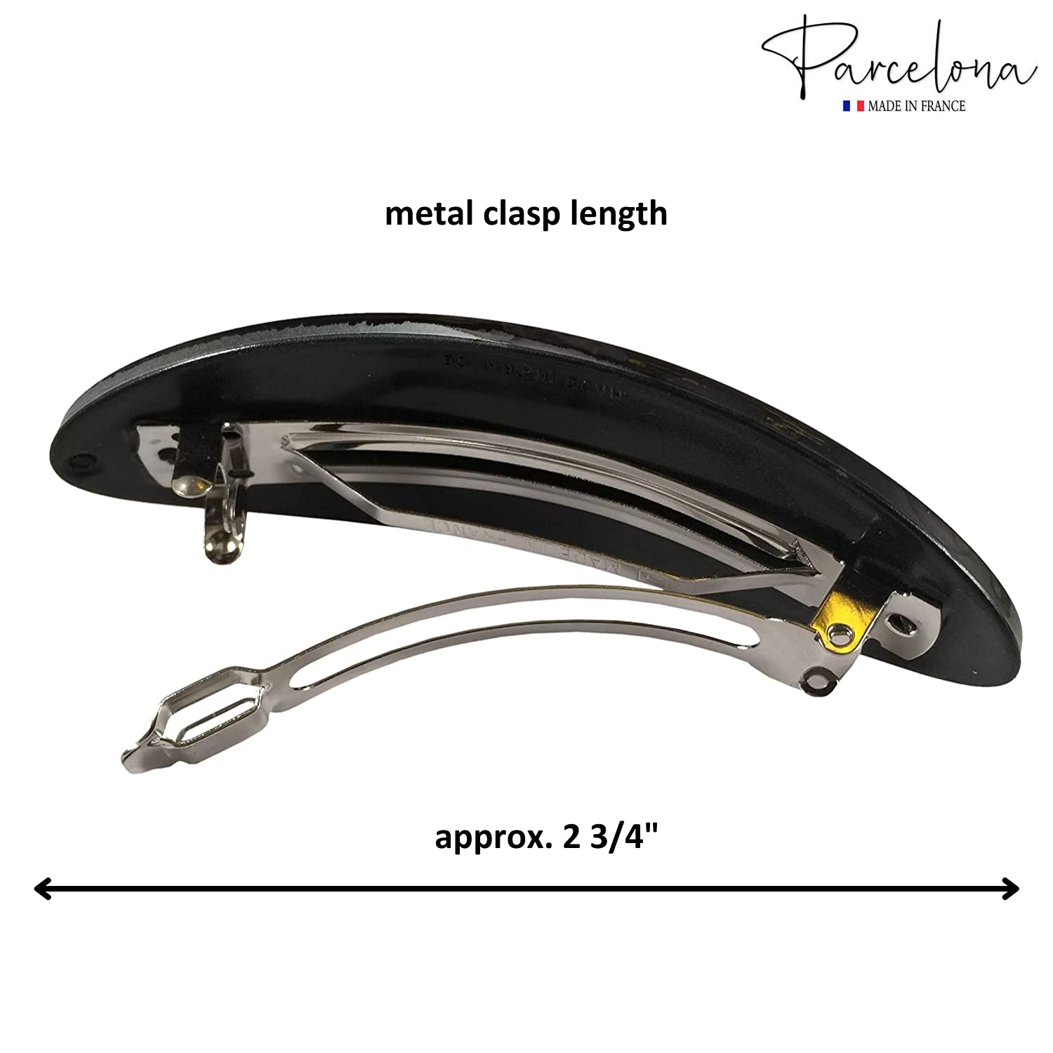 Parcelona French Oval Large Gray Black Hair Barrette Clip for Women & Girls – Handmade in France for Thick Hair, Strong Hold, No Slip – Durable Fashion Hair Accessories for Weddings, Parties & Everyday Style