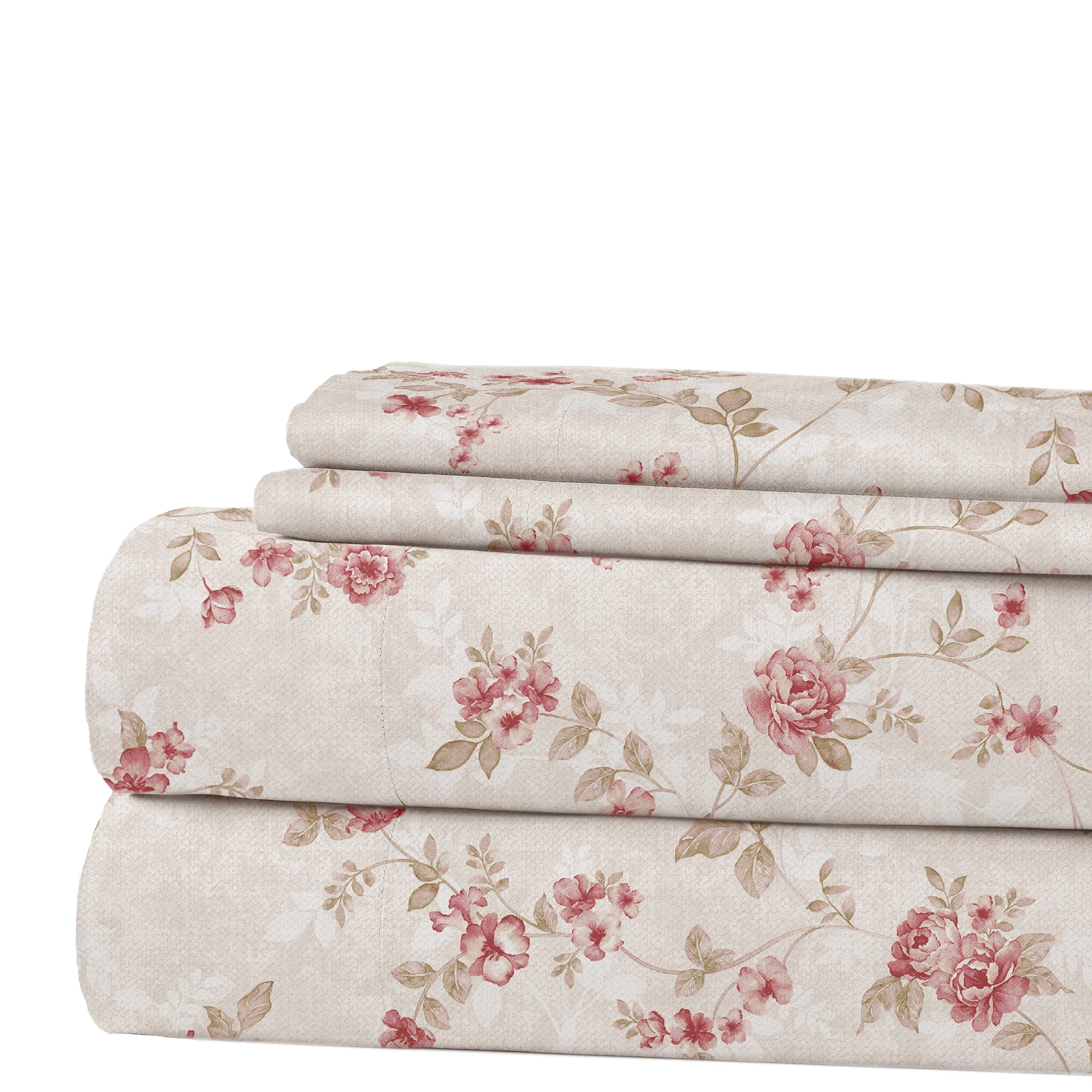 Modern Threads Printed 3-Piece Ultra Soft Bed Sheet Set with Pillowcases - Deep Pocket Fits Mattress up to 16 Inches, Kashmir Rose Design for Twin Size | Perfect for Cozy Bedrooms, Guest Rooms & Dorm Decor