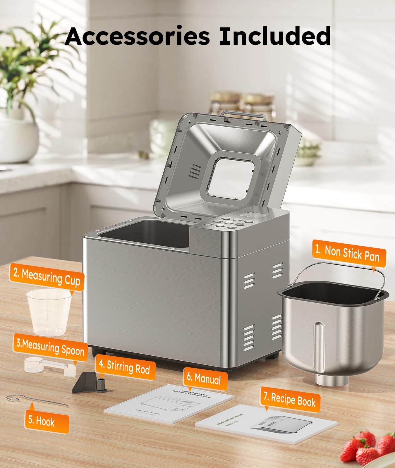 OSIPOTO 2LB Automatic Bread Maker Machine - 17-in-1 Stainless Steel Bread Machine with Non-Stick Pan, Easy Controls for Beginners, 15-Hour Timer, Quiet Operation & Easy Cleaning - Perfect for Homemade Bread, Breakfast, Gifts & Small Family Baking