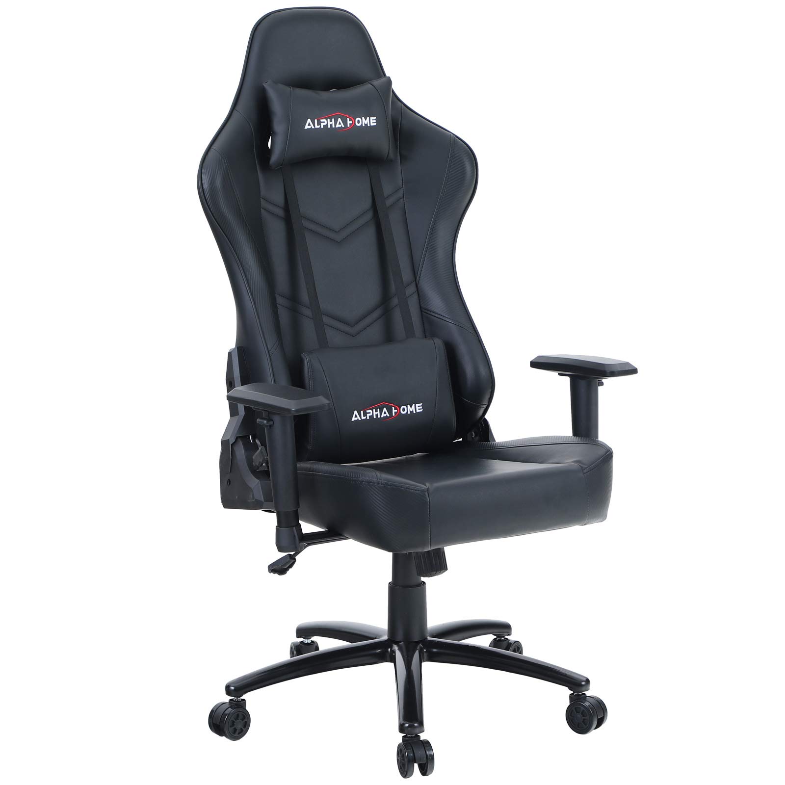 ALPHA HOME Ergonomic Gaming Chair - High Back PU Leather Office Chair with Adjustable Headrest & Lumbar Support, Swivel Computer Desk Chair for PC Gaming, Work & Home Office, Black - Perfect for Gamers, Remote Workers & Long Hours Sitting