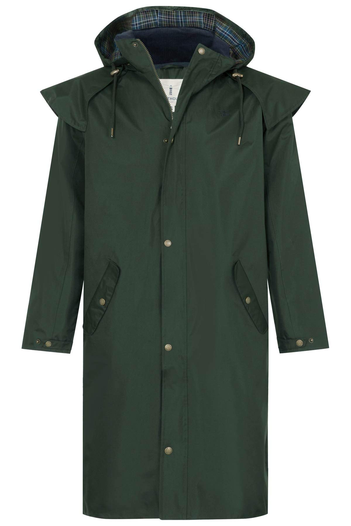 **Men's Waterproof Raincoat with Removable Hood - LightHouse Stockman Warm Windproof Long Lined Outdoor Jacket for Hiking, Camping & Rainy Weather**