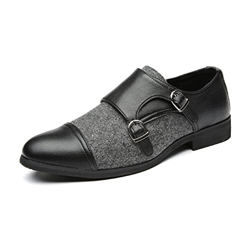 YMML Men's Spring Fashion Monk Strap Dress Shoes - Black & Green Oxford Loafers for Wedding, Business & Casual Wear | Comfortable Formal Footwear for Office, Parties & Special Occasions