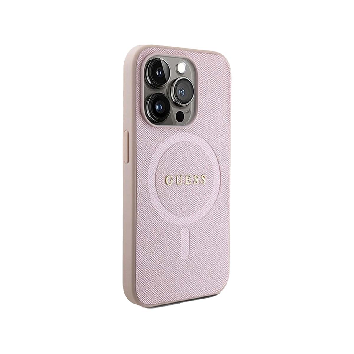 Guess Saffiano Leather MagSafe Case for iPhone 15 Pro Max - Pink | Slim Protective Cover with Premium Texture | Perfect for Work, Travel & Everyday Use