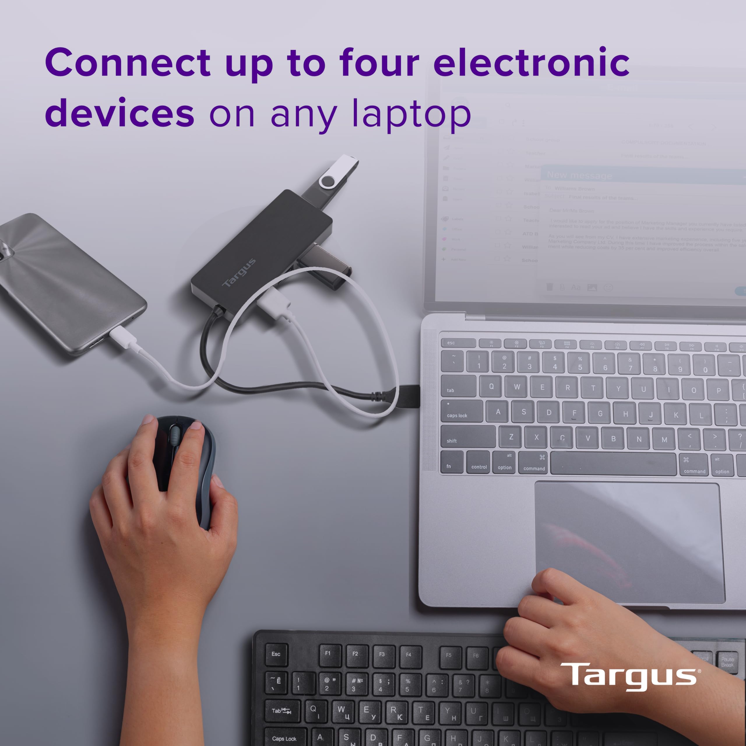 Targus 4-Port USB 3.0 Hub with 5Gbps Data Transfer - Compact USB Splitter for Laptop, PC, Mac - Black (ACH124US) - Perfect for Home Office, Gaming & Multi-Device Setup