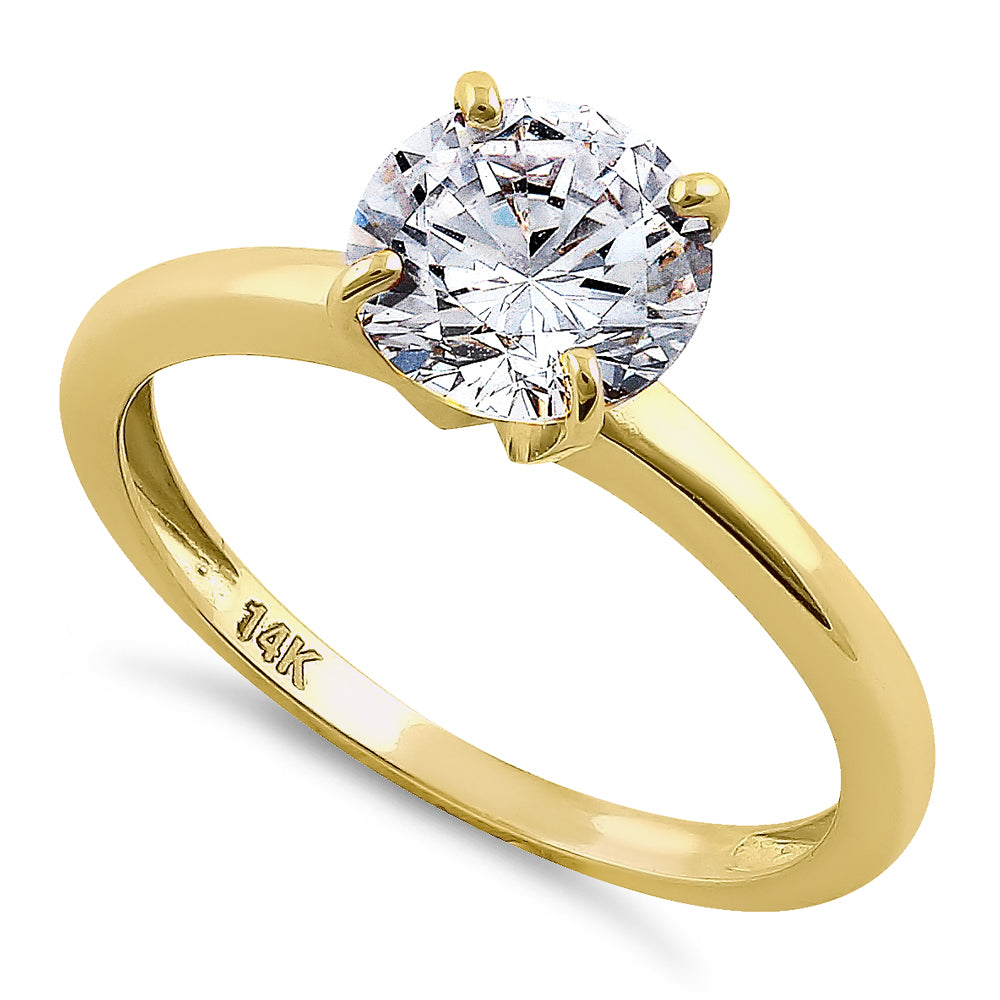 14K Solid Yellow Gold Solitaire Round Cubic Zirconia Engagement Ring for Women - Perfect for Proposals, Weddings & Anniversaries