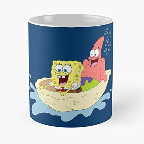 Spongebob and Patrick Riding a Shell 11oz Classic Coffee Mug - Funny Dunder Mifflin Themed Gift for Holidays, Office Use, and Coffee Lovers