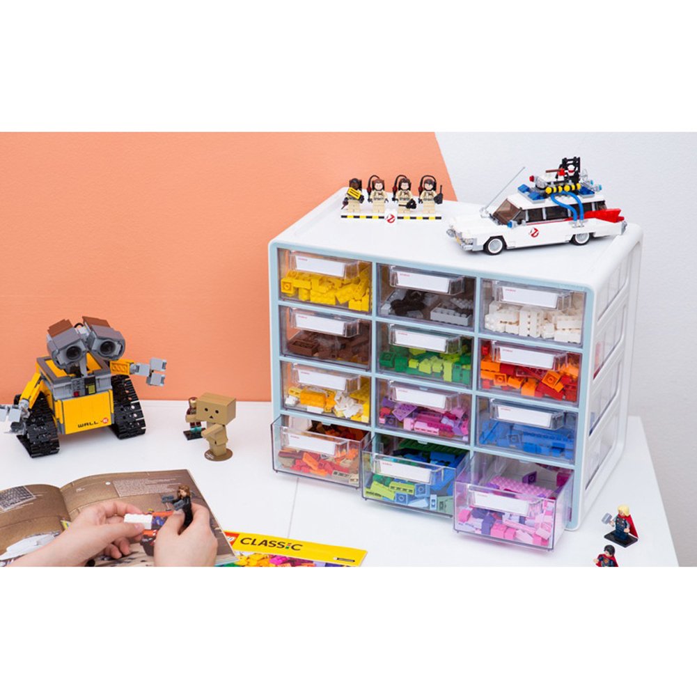 SYSMAX 12-Section Clear Storage Organizer Box - Transparent Drawers for Stationery, Office Supplies, Tools, Craft & Household Items - Perfect for Desk, Workshop & Home Organization