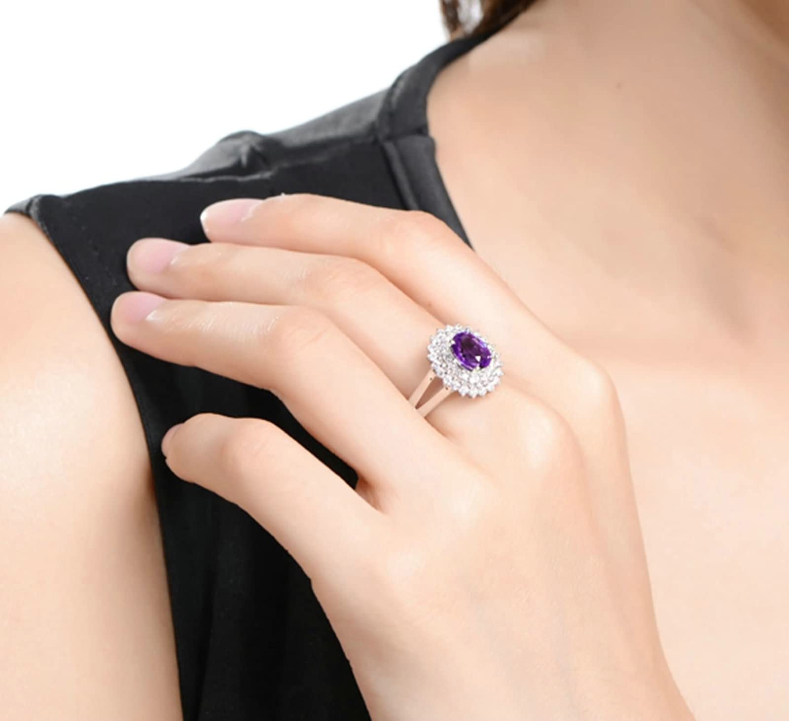 Aienid Sterling Silver Wedding Band for Women - Oval Amethyst Promise Ring, Elegant Engagement & Anniversary Jewelry Gift for Her - Perfect for Weddings, Proposals & Special Occasions