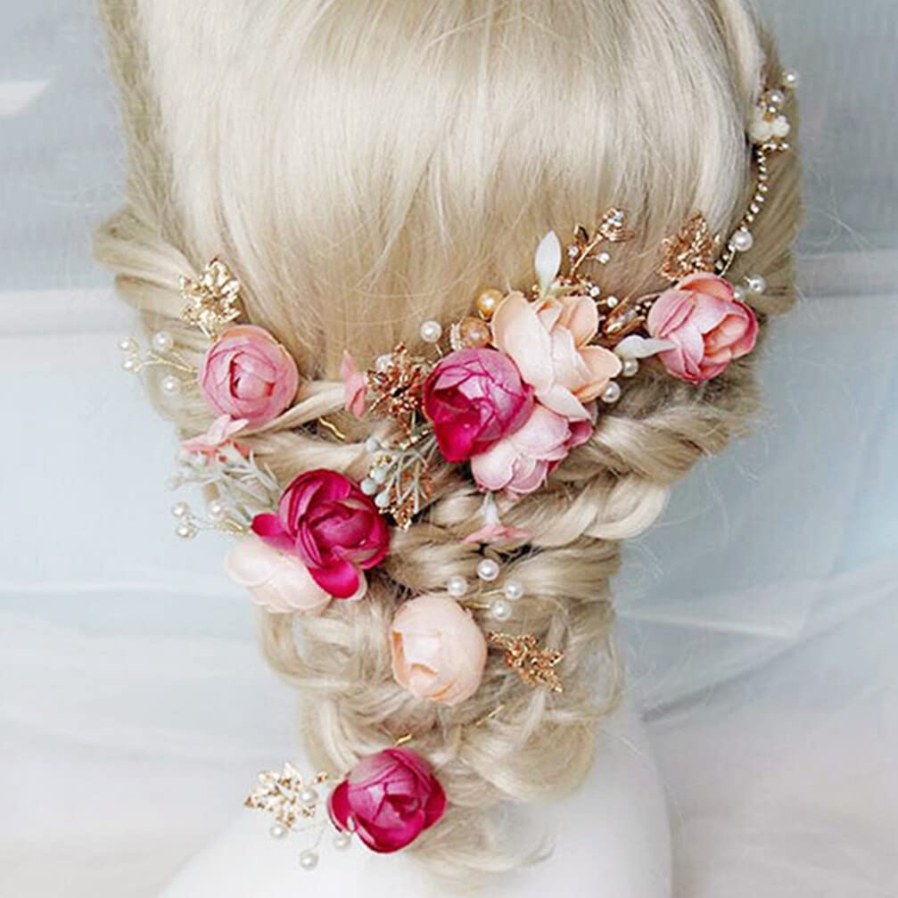 4 Pcs Rose Bridal Hair Clips for Women - Floral U-Shaped Hairpins, Side Combs & Hair Claws for Weddings, Parties & Special Occasions | Minkissy Bridal Accessories