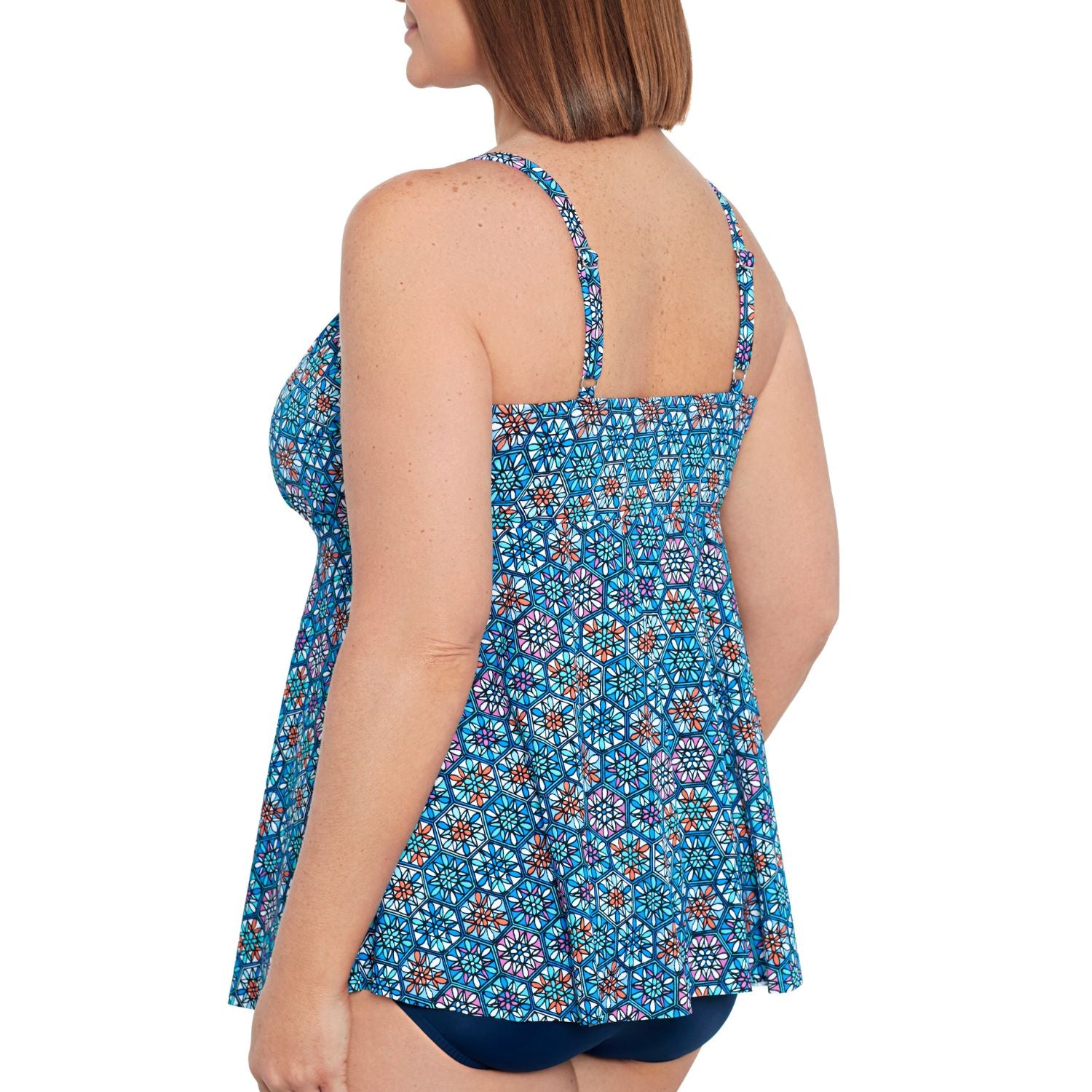 Women's Underwire Tankini Swimsuit Top - Floral Tile Print Design for Beach, Pool & Summer Vacations