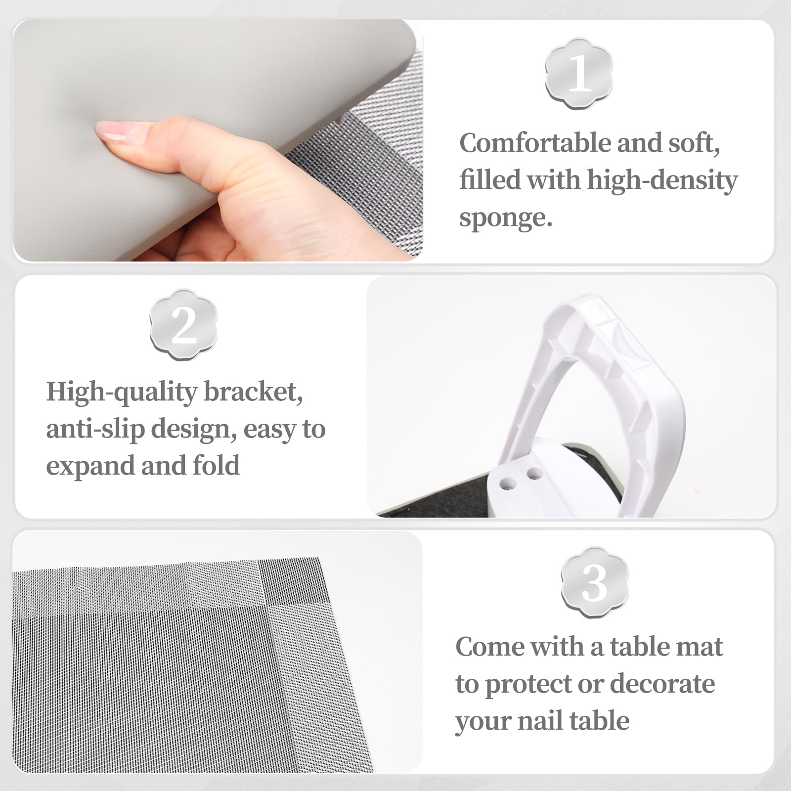 **ANGNYA Foldable Nail Arm Rest for Nail Technicians - Gray PVC Table Mat with Microfiber Leather & Bracket - Perfect for Manicure, Pedicure & Nail Salon Use**