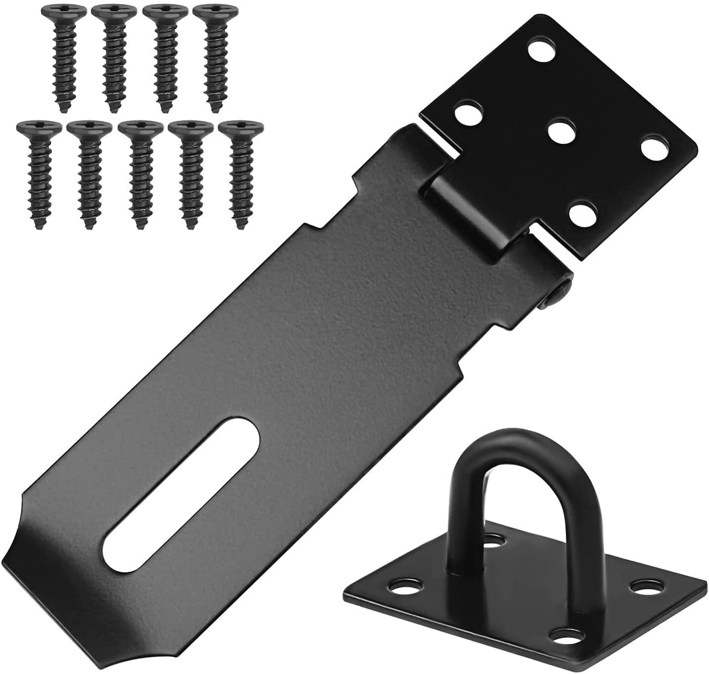 4 Inch Stainless Steel Padlock Hasp - Black Door Latch Lock with Screws for External Doors, Windows, Cabinets & Pet Cages | Secure Gates, Sheds & Storage Units