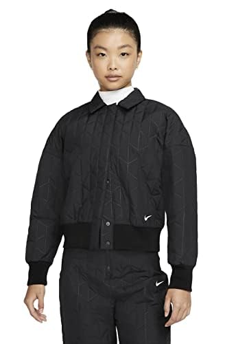 Nike Women's Sportswear Essentials Quilted Woven Jacket - Black | Lightweight Water-Resistant Workout Jacket for Running, Gym & Outdoor Activities (Size L)