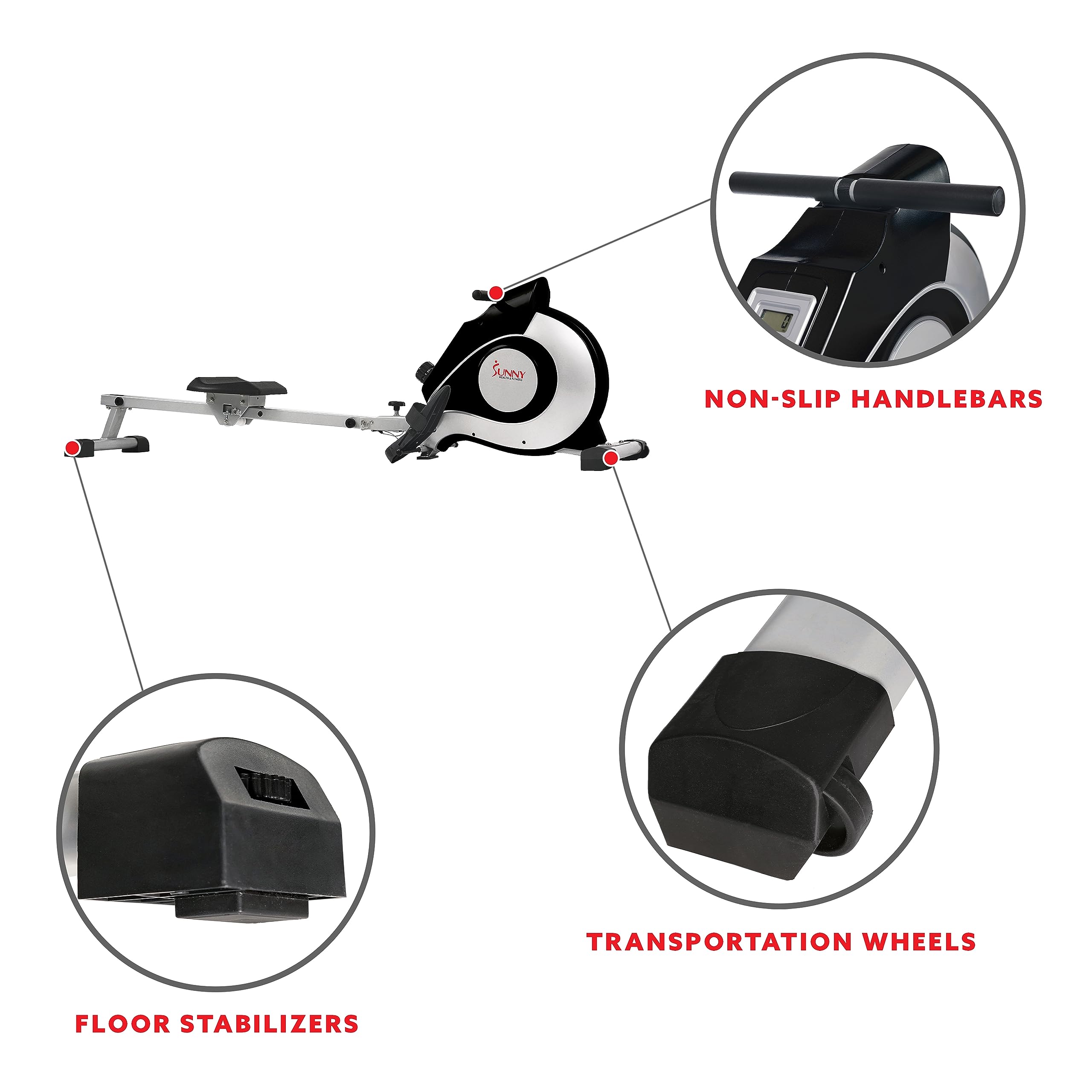 Sunny Health & Fitness SF-RW520084S Magnetic Rowing Machine with 8-Level Adjustable Resistance, 53.4