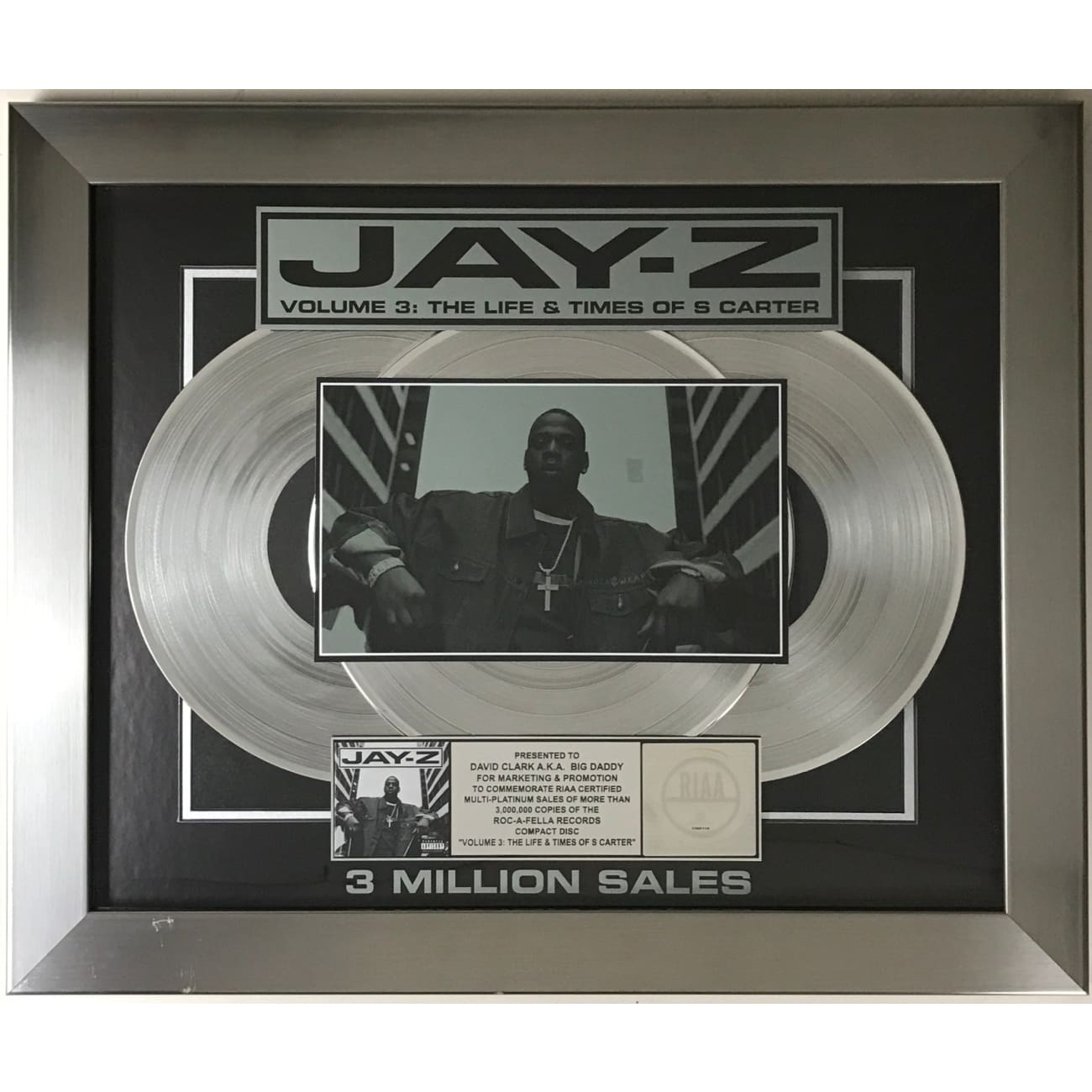 Jay Z Vol. 3: The Life & Times of S Carter - 3x Multi Platinum Album Award - Perfect for Music Collectors & Hip Hop Fans - Great for Display in Home, Office or Studio
