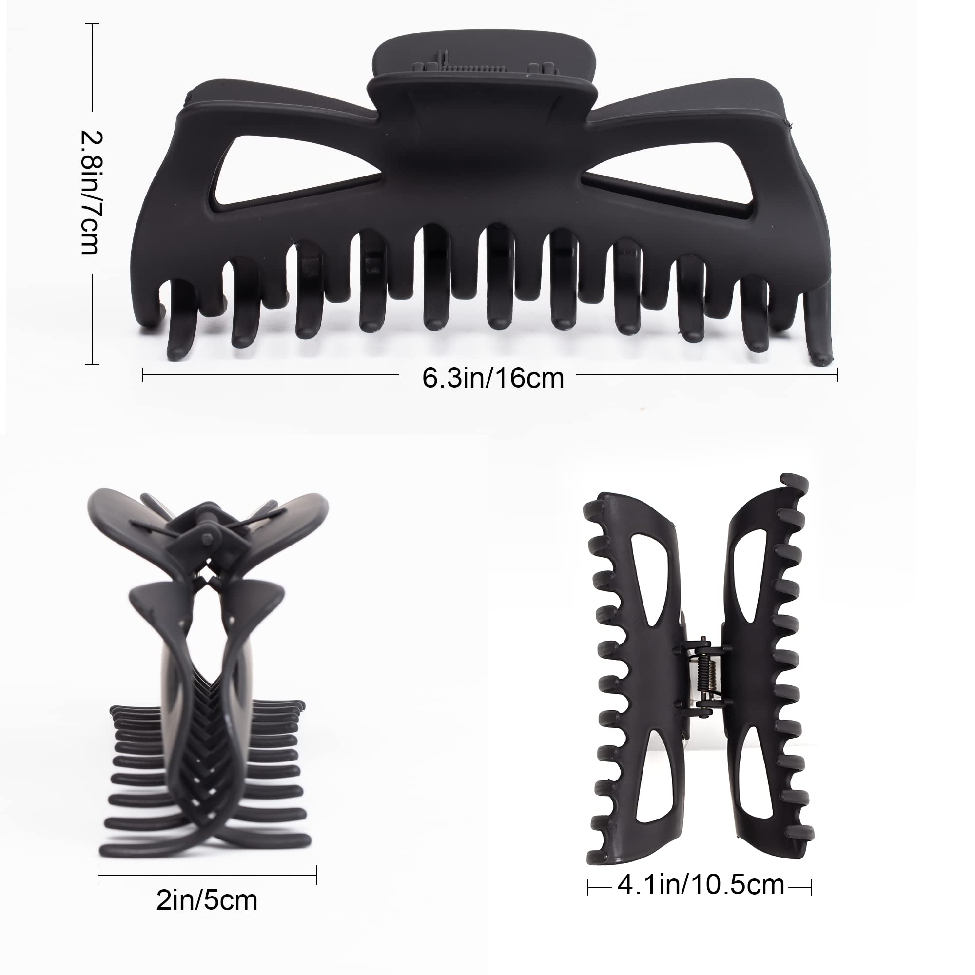 Extra Large Claw Clips for Thick Hair - 6.3 Inch Strong Hold Matte Jumbo Hair Clips for Women with Long Curly Hair - Non-Slip Big Jaw French Hair Clips - 4 Pack (Black, Brown Leopard) - Perfect for Updos, Ponytails & Everyday Hairstyles
