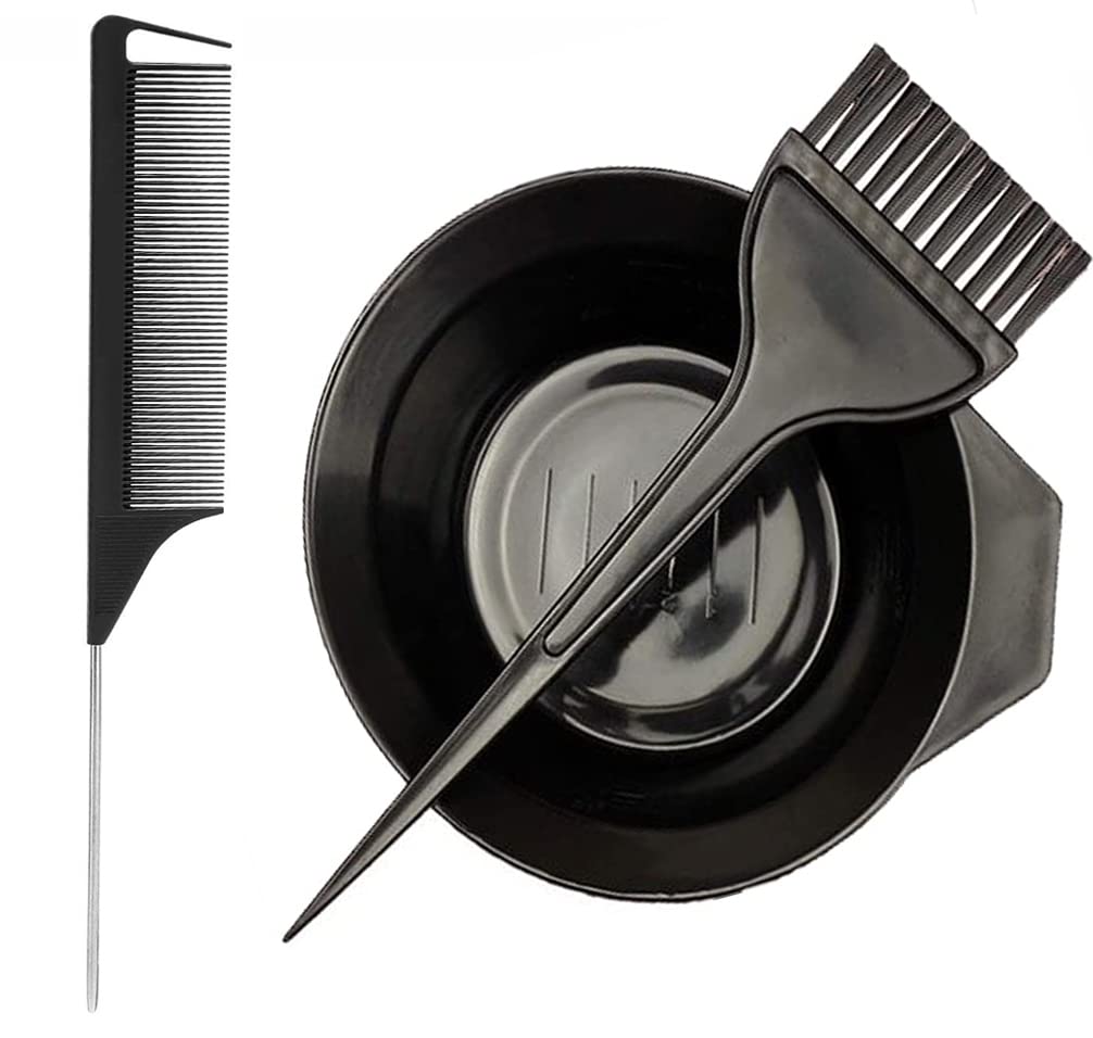 Professional Steel Pin Tail Comb - Fine Tooth Hair Styling Comb for Men & Women with Hair Dye Brush & Bowl | Perfect for Salon, Barber Shop, Home Hair Coloring and Styling