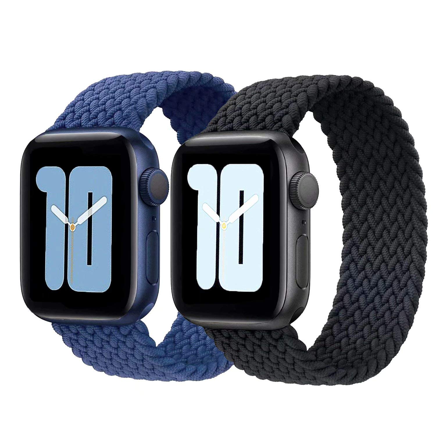 Esroyita 2 Pack Sport Watch Bands - Soft Stretchy Braided Solo Loop Compatible with Apple Watch 38mm 40mm 42mm 44mm (Series 1/2/3/4/5/6/SE) - Perfect for Running, Gym & Everyday Wear