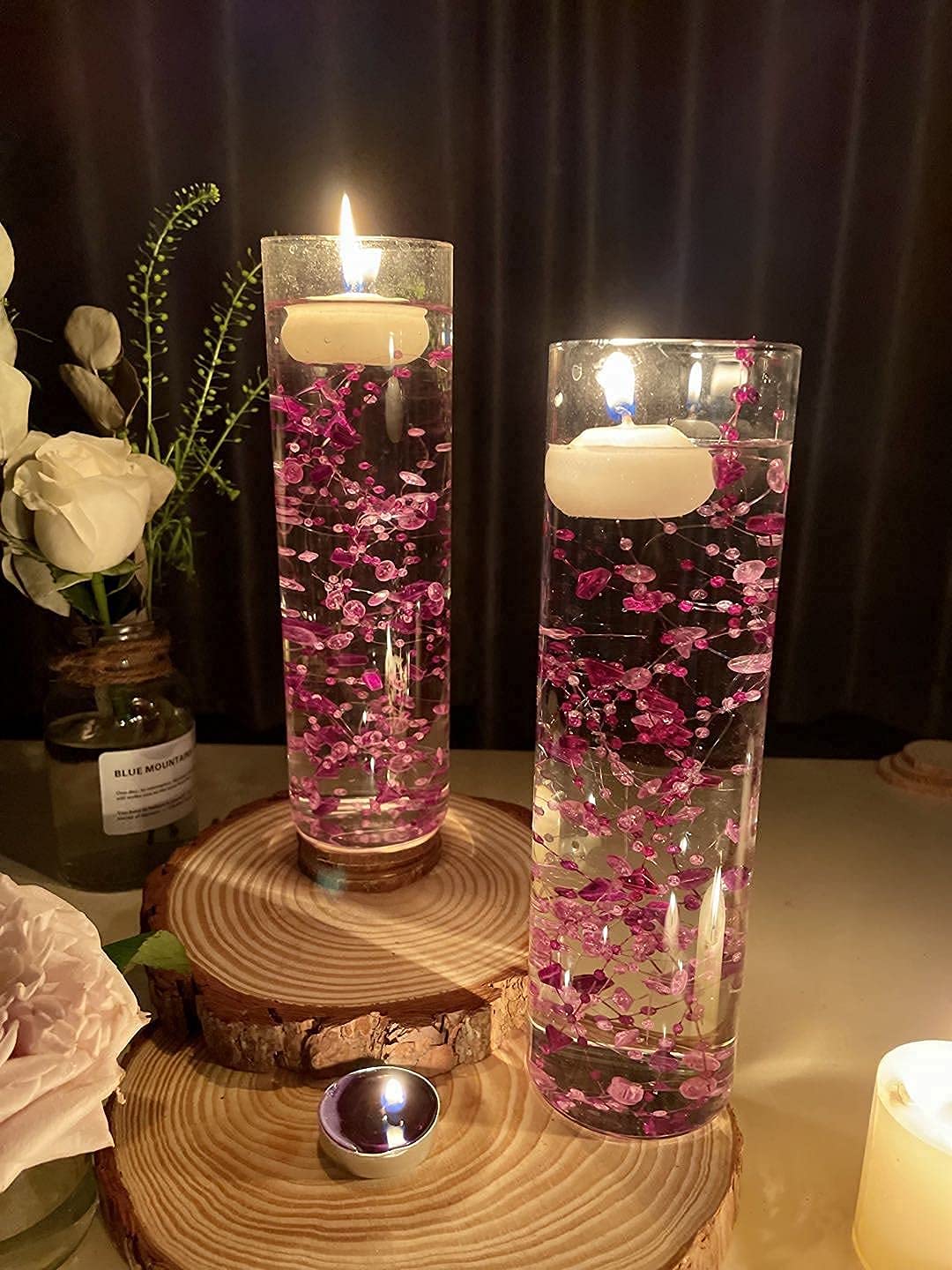 12pcs Purple Crystal String Beads - Elegant Floating Candle Centerpiece Decor, Crystal Bead Filler for Wedding, Birthday Party, Table Decorations | Perfect for DIY Home Decor, Vase Fillers, and Event Centerpieces