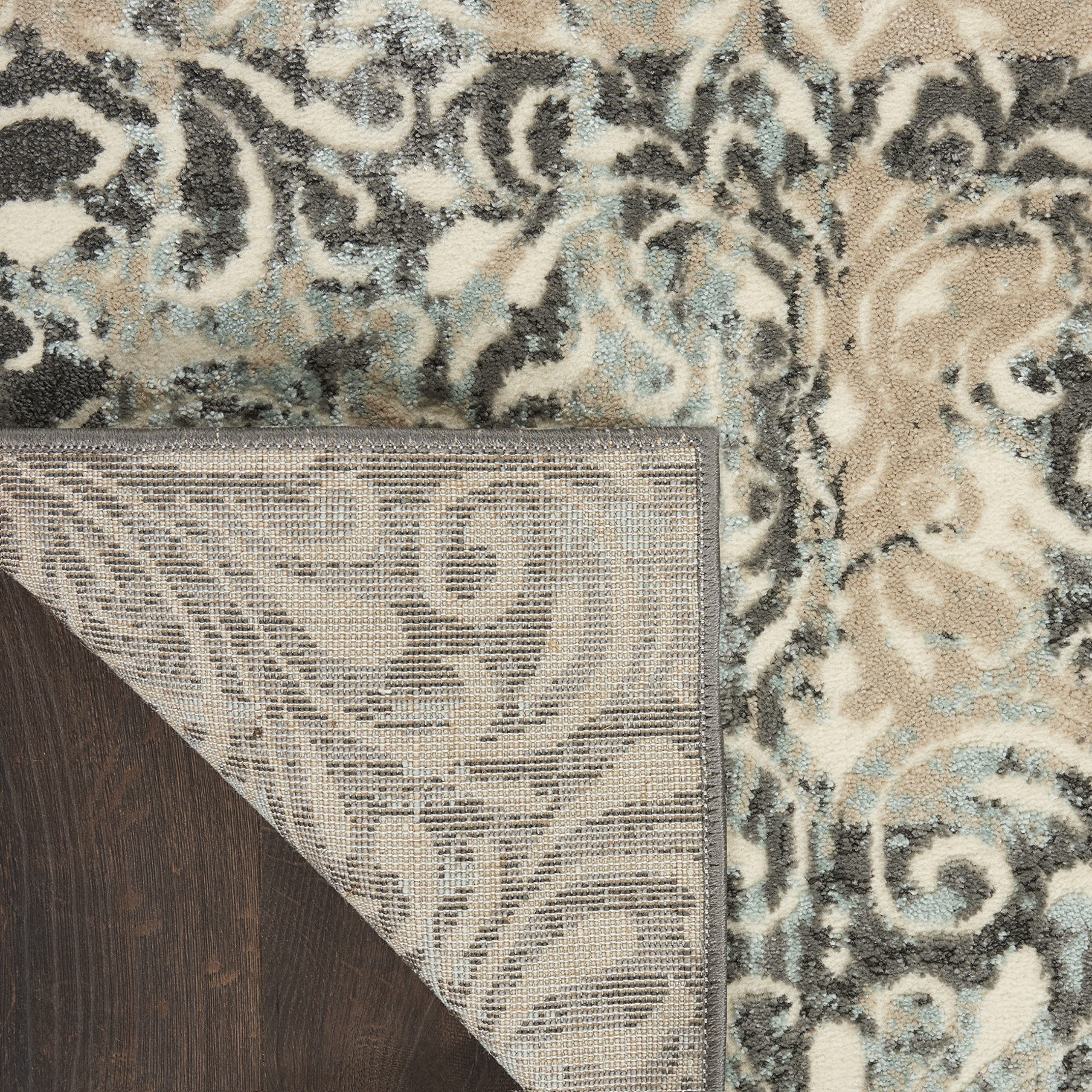 Nourison Soma Modern & Contemporary 4' x 6' Area Rug in Charcoal Teal Ivory - Easy Cleaning, Non-Shedding, Stain Resistant - Perfect for Bedroom, Living Room, Dining Room & Kitchen Decor