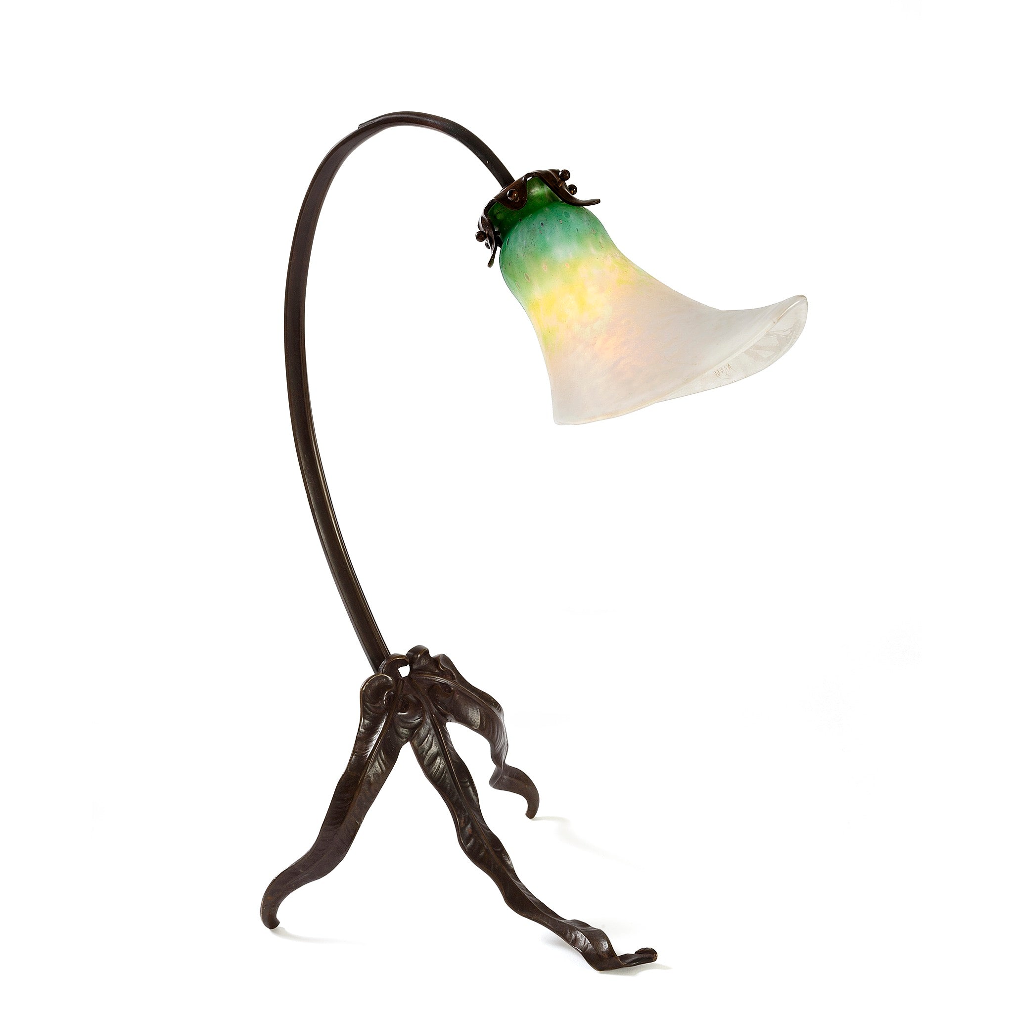Louis Majorelle Daum Nancy Lily Blossom Table Lamp - Antique French Art Nouveau Glass & Bronze Desk Light - Perfect for Living Room, Bedroom, or Office Decor