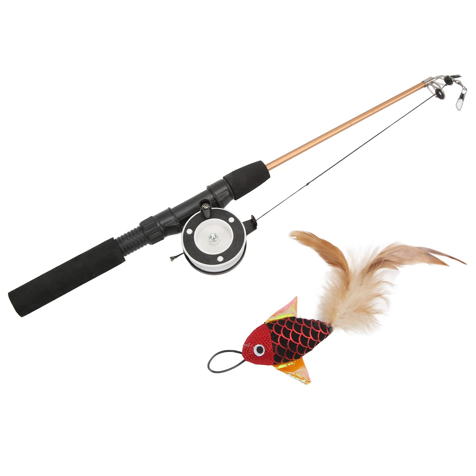 Interactive Cat Feather Teaser Wand Toy - Retractable Fishing Pole with Red Fish for Exercise & Play | Fun Indoor/Outdoor Cat Exercise Toy for Kittens & Adult Cats | Perfect for Playtime, Training & Bonding