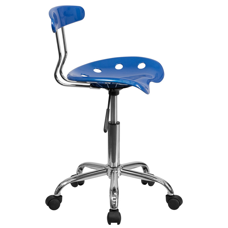FLASH Elliott Vibrant Bright Blue & Chrome Swivel Task Office Chair with Tractor Seat - Ergonomic Desk Chair for Home Office, Gaming & Workspace Comfort
