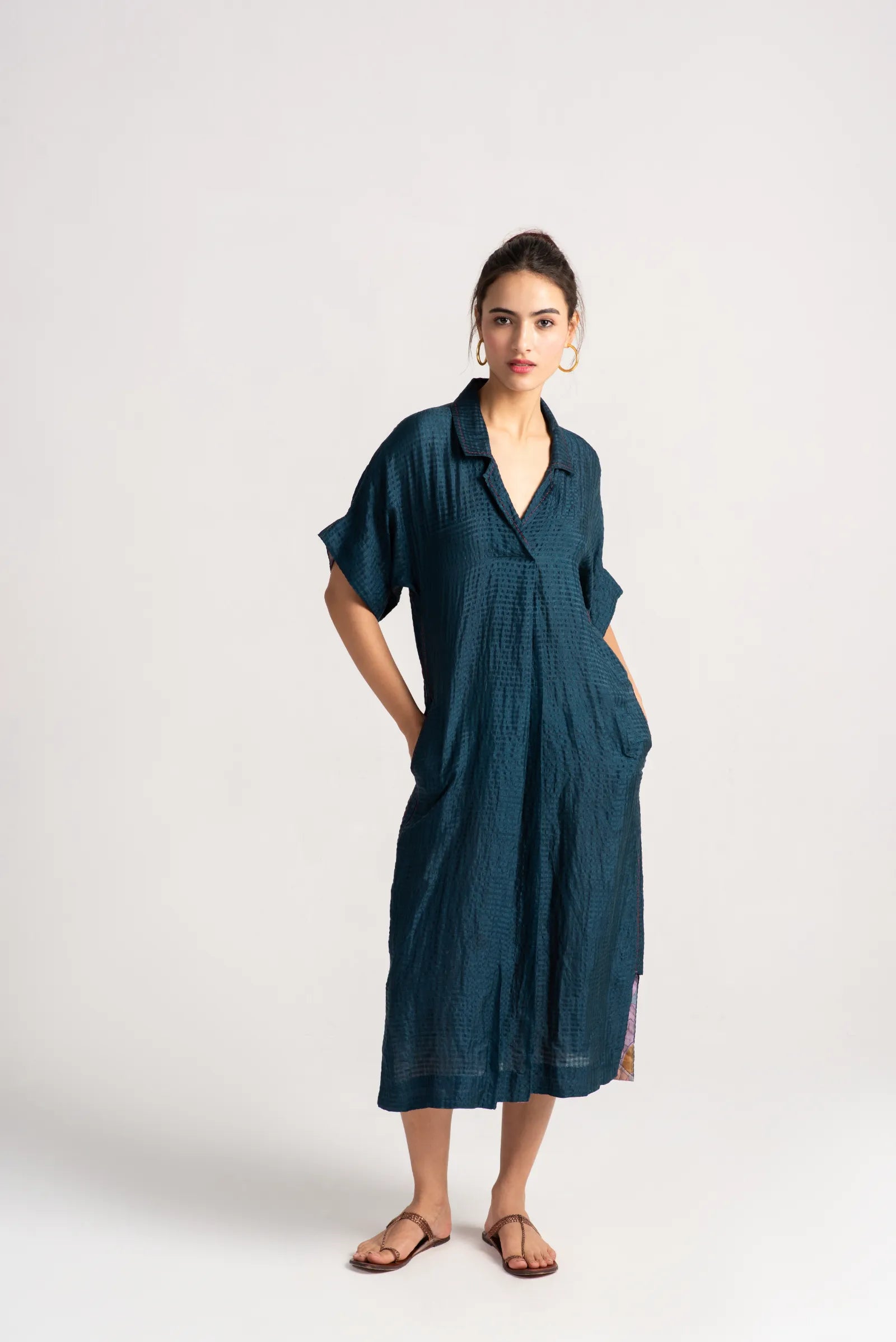 Elegant Padmini Silk Dress in Teal Checkered Pattern - Perfect for Weddings, Parties & Special Occasions