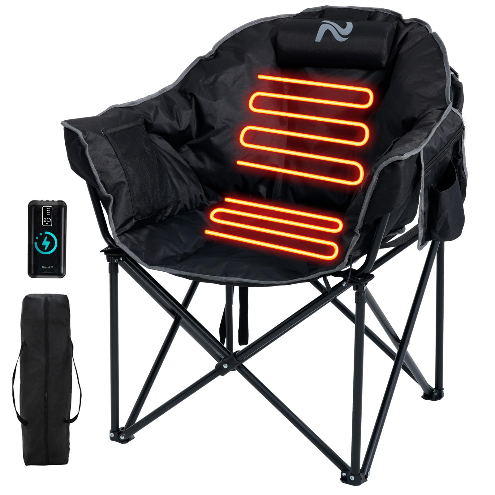 MOPHOTO Heated Camping Chair for Adults - Portable Oversized Padded Folding Chair with Heating - Outdoor Sports, Lawn, Patio & Lounge Use - Perfect for Camping, Fishing, Hunting & Backyard Relaxation