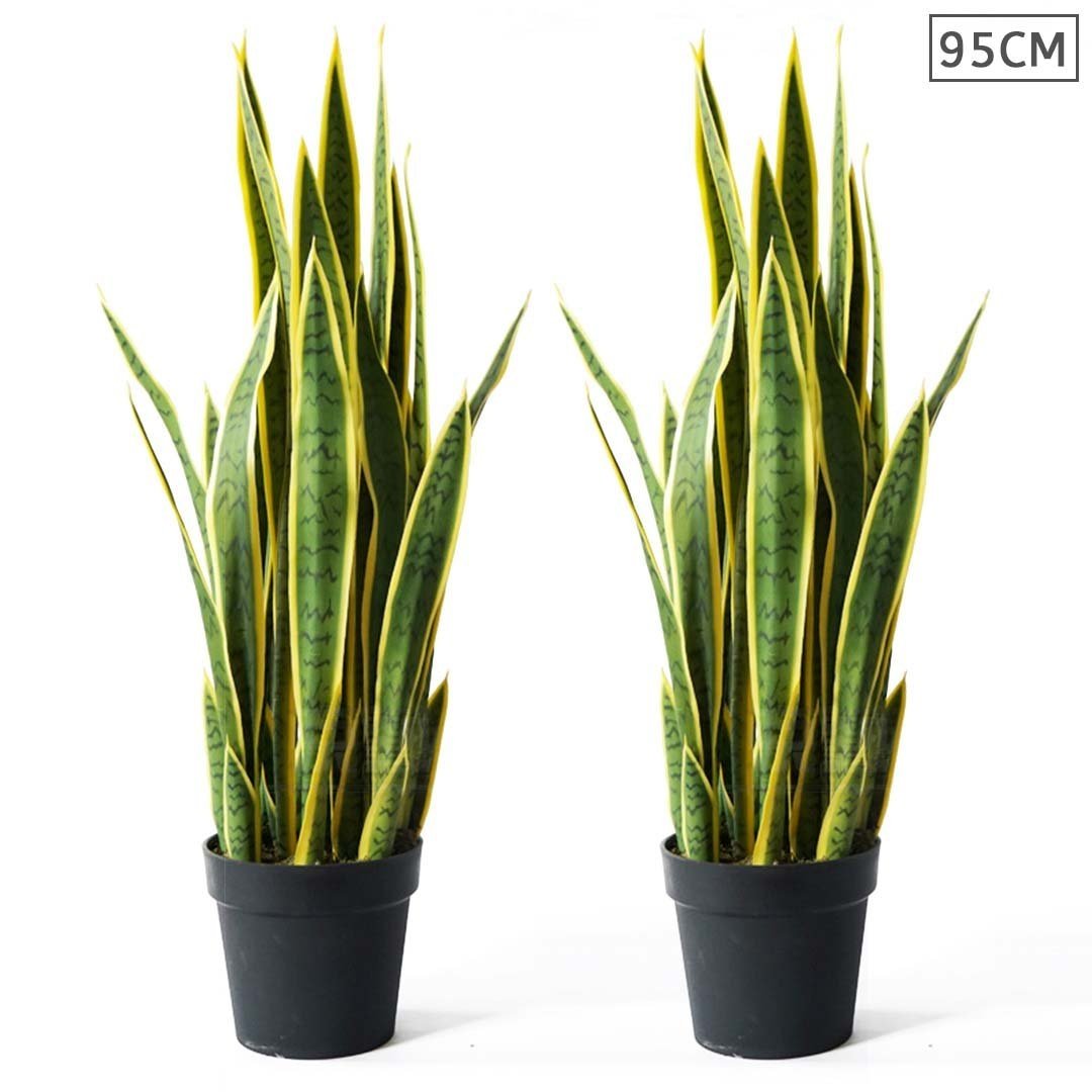 2X 95cm Artificial Indoor Yellow Edge Tiger Piran Fake Plant for Home Decor - Perfect for Living Room, Office, or Wedding Centerpiece Decoration