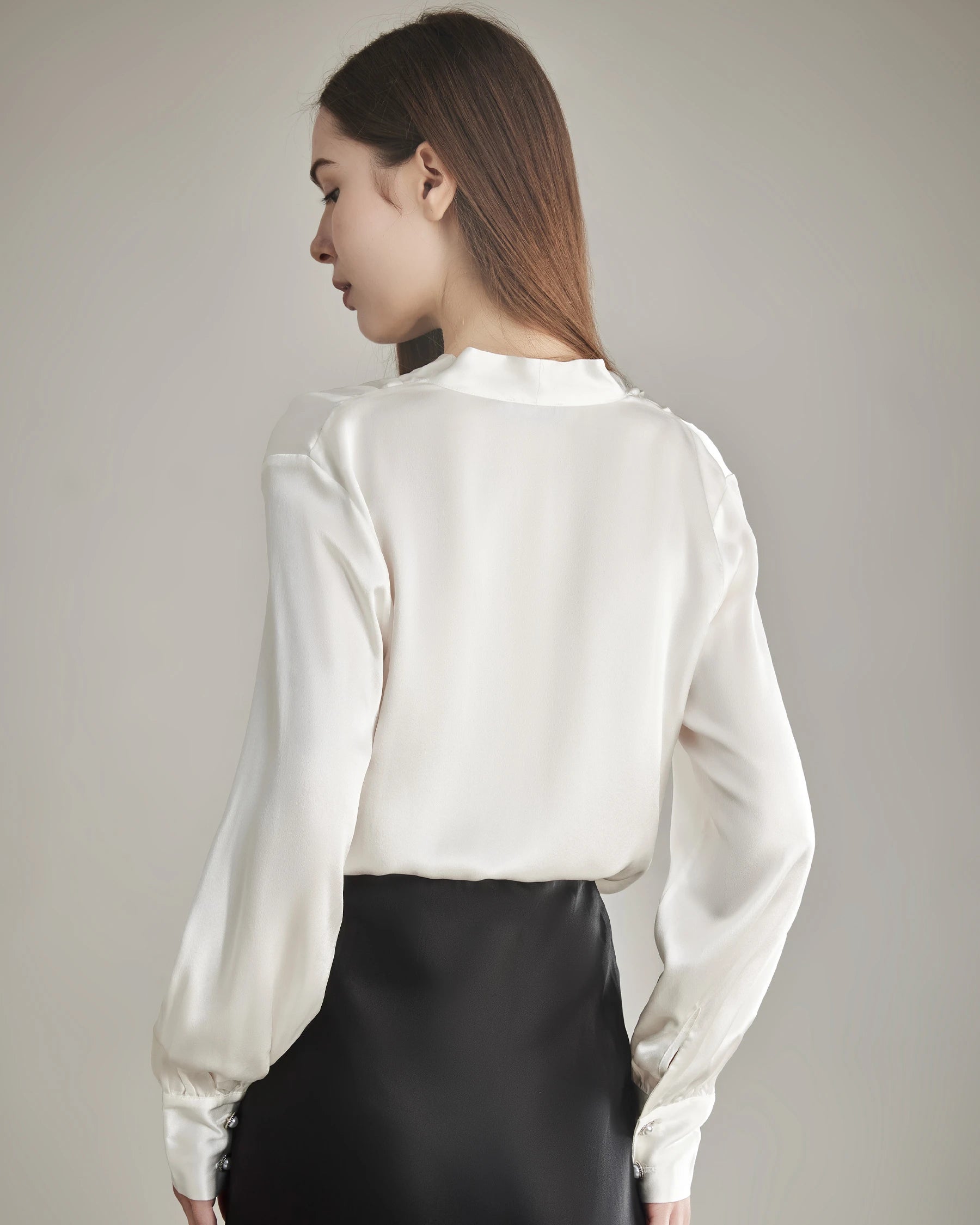 Elegant Women's Rhinestone Buttons Silk Blouse - Formal & Party Wear for Office, Dinner & Special Occasions