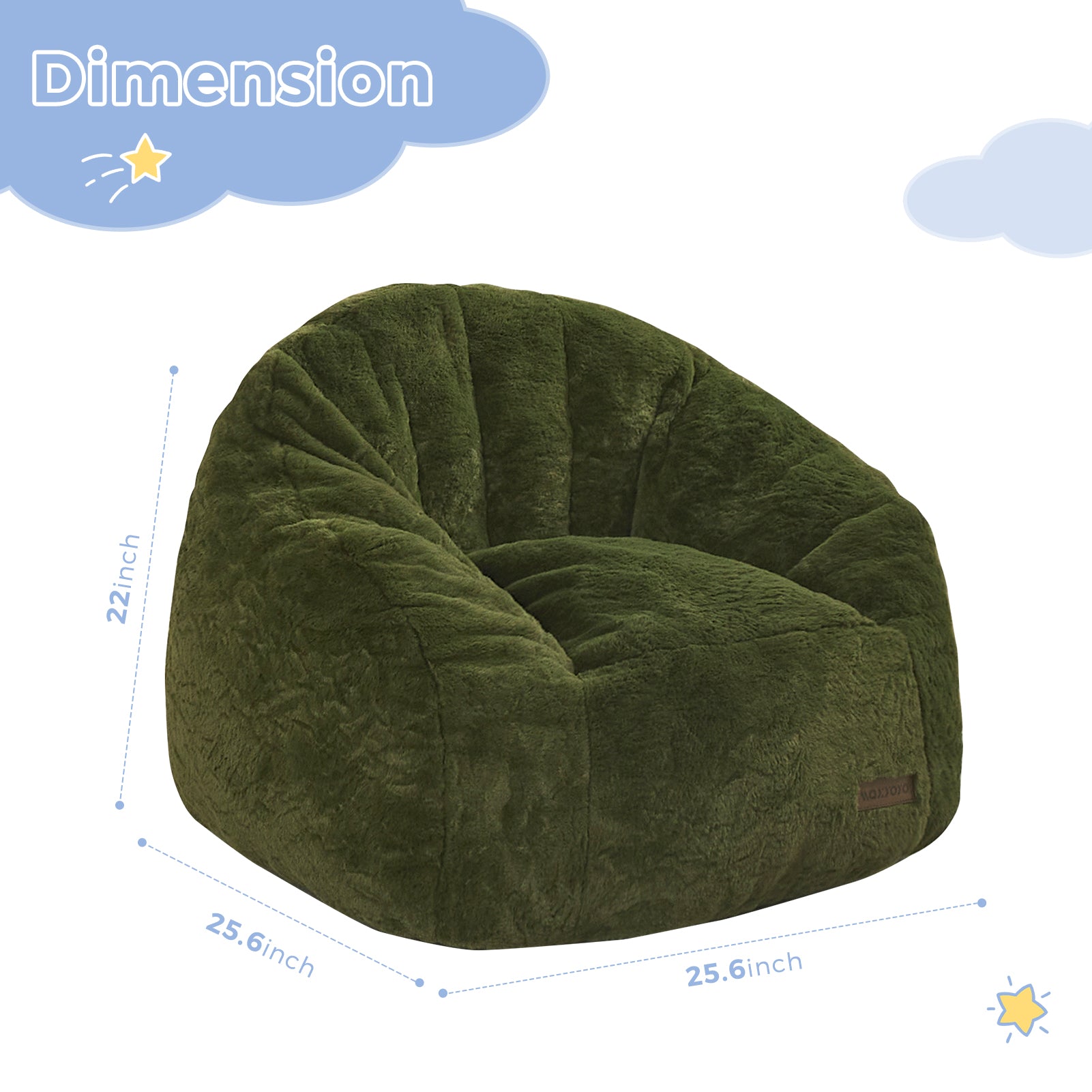 MAXYOYO Kids Bean Bag Chair - Shell Shaped Bean Bag Couch for Boys & Girls, Green - Perfect for Playrooms, Bedrooms & Reading Nooks