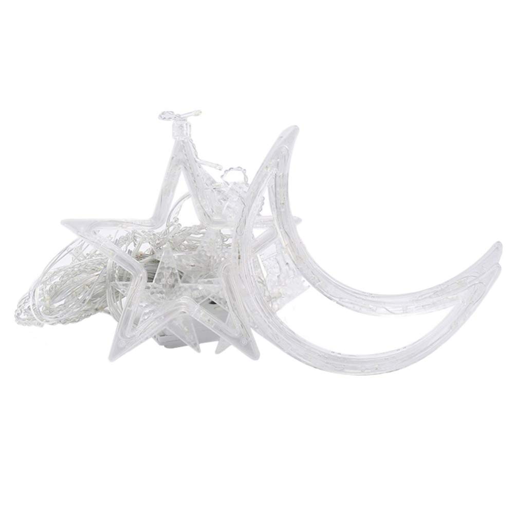 Amosfun 3.5M LED String Lights - Star Moon Curtain Lights for Window, Christmas, Wedding Decorations (Warm White, No Battery) - Perfect for Indoor/Outdoor Holiday Parties, Bedroom, Garden & Home Decor