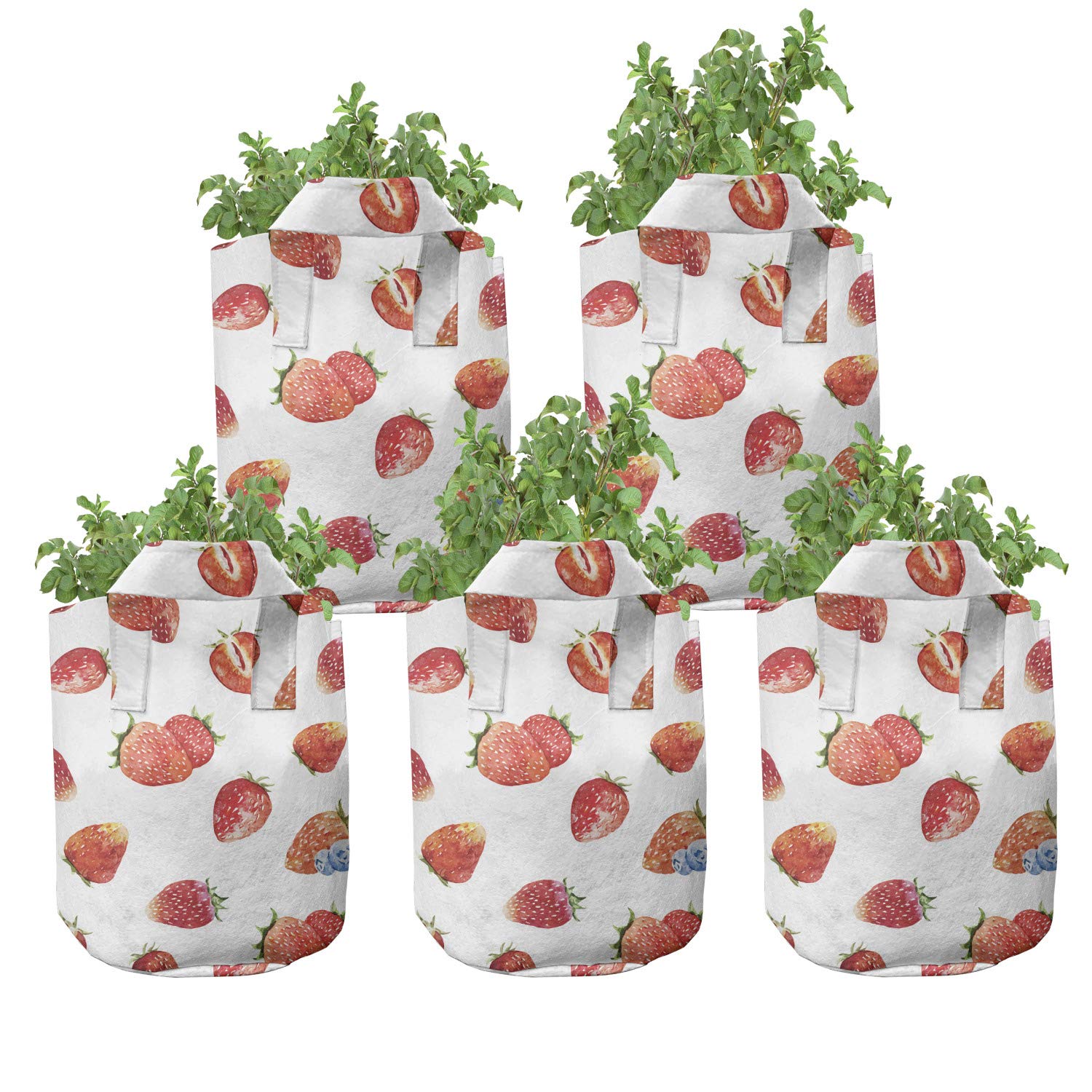 Ambesonne 5-Pack Watercolor Grow Bags - Heavy Duty Fabric Plant Pots with Handles for Strawberries, Blueberries & Herbs | 5 Gallon Slate Blue Vermilion | Perfect for Indoor Gardening, Balcony Plants & Urban Farming