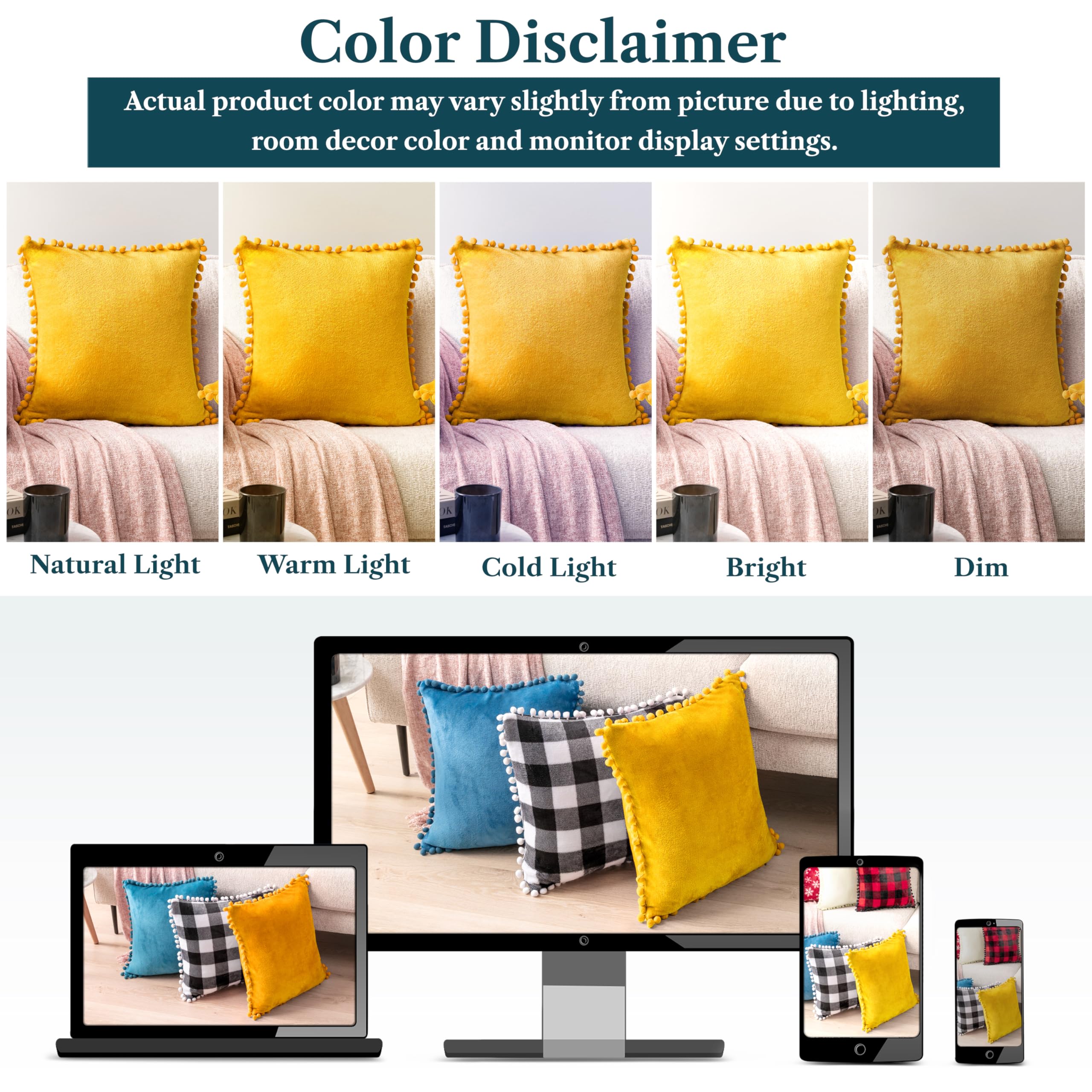 PAVILIA Mustard Yellow Velvet Euro Plush Throw Pillow Covers with Pom Pom - Set of 2 (20x20 Inches) - Decorative Cushion Covers for Bed, Sofa & Couch - Soft Luxury Pillowcases for Bedroom Aesthetic & Living Room Decor