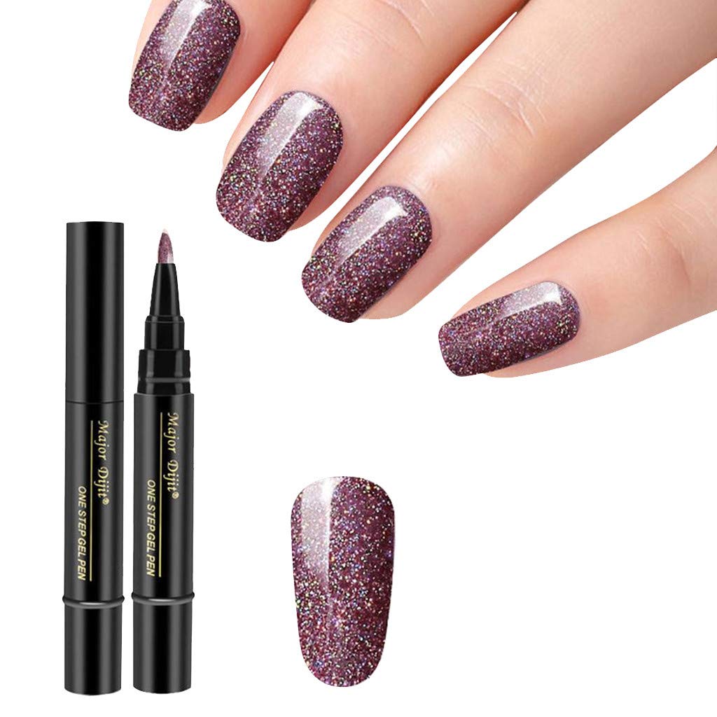 1 Pc Glitter One Step Nail Gel Pen - 3 in 1 Gel Nail Polish Pen (5ml) - No Base & Top Coat Needed - Nail Art Tools for Women & Girls - Perfect for Home Manicures, DIY Nail Designs & Quick Touch-Ups