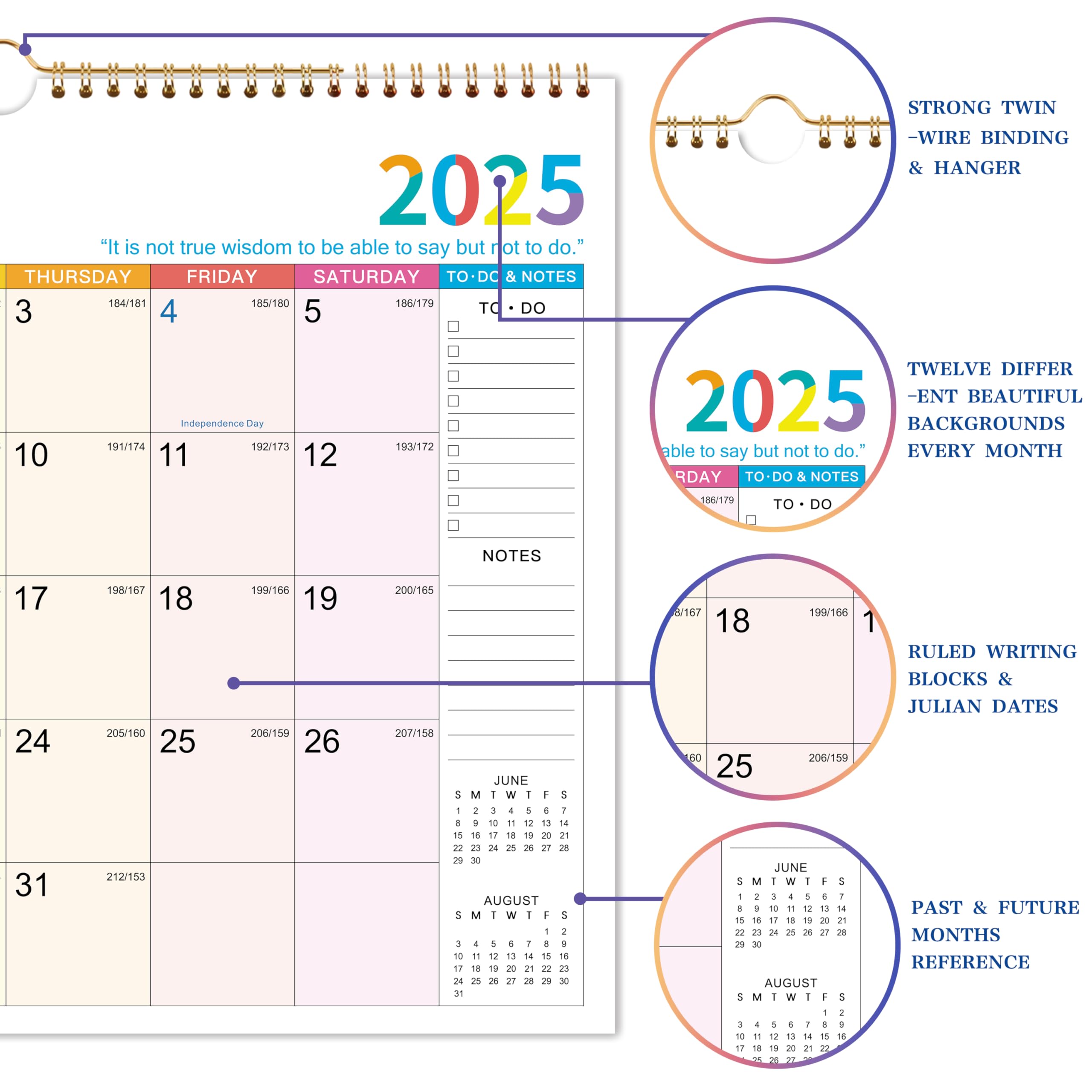 2025-2026 Wall Calendar with Julian Dates - 18 Month Large Planner (January 2025 to June 2026) - 14.8